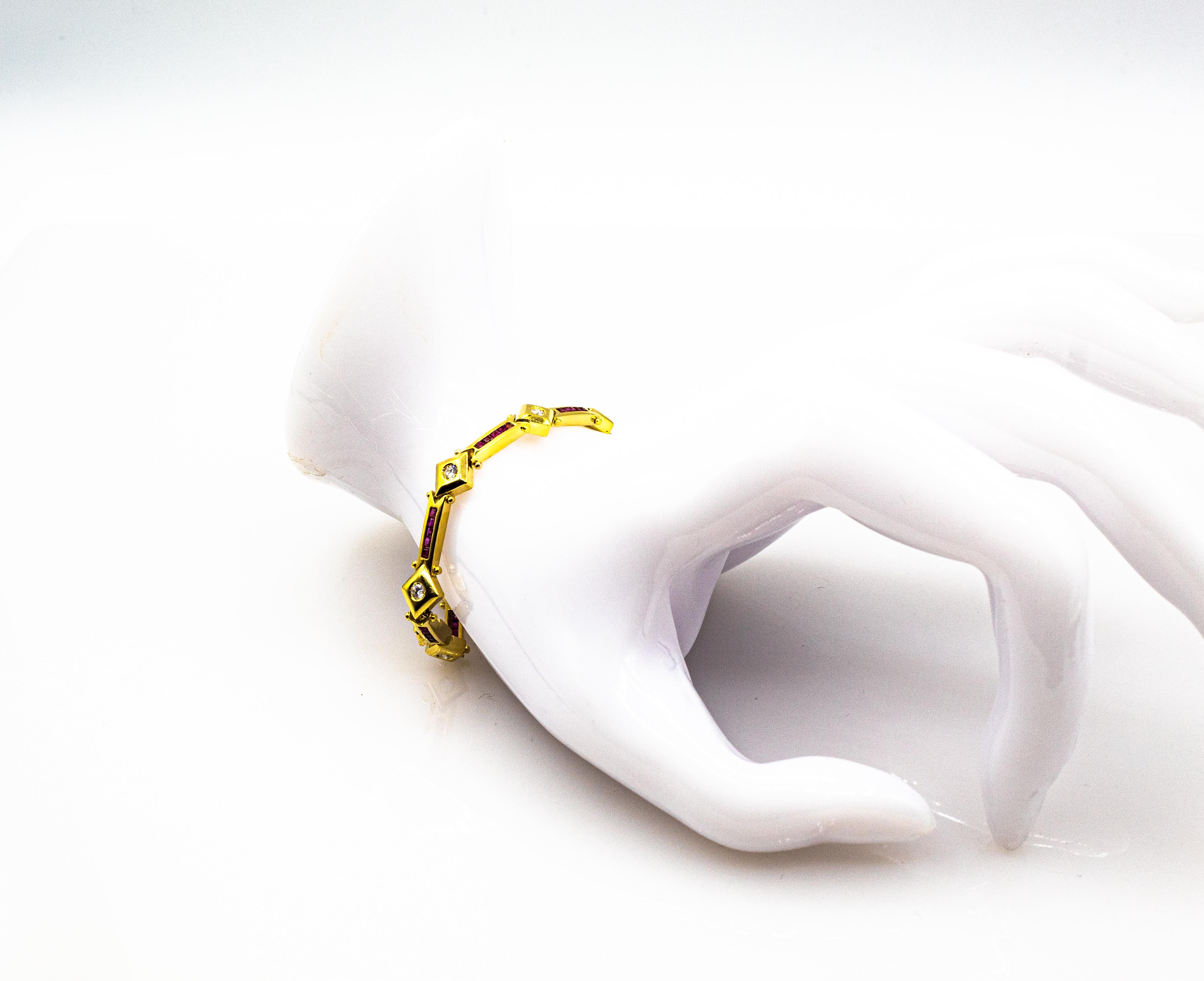Tennisarmband im Art-déco-Stil, 2,72 Karat weißer Diamant, Rubin, Gelbgold im Angebot 2