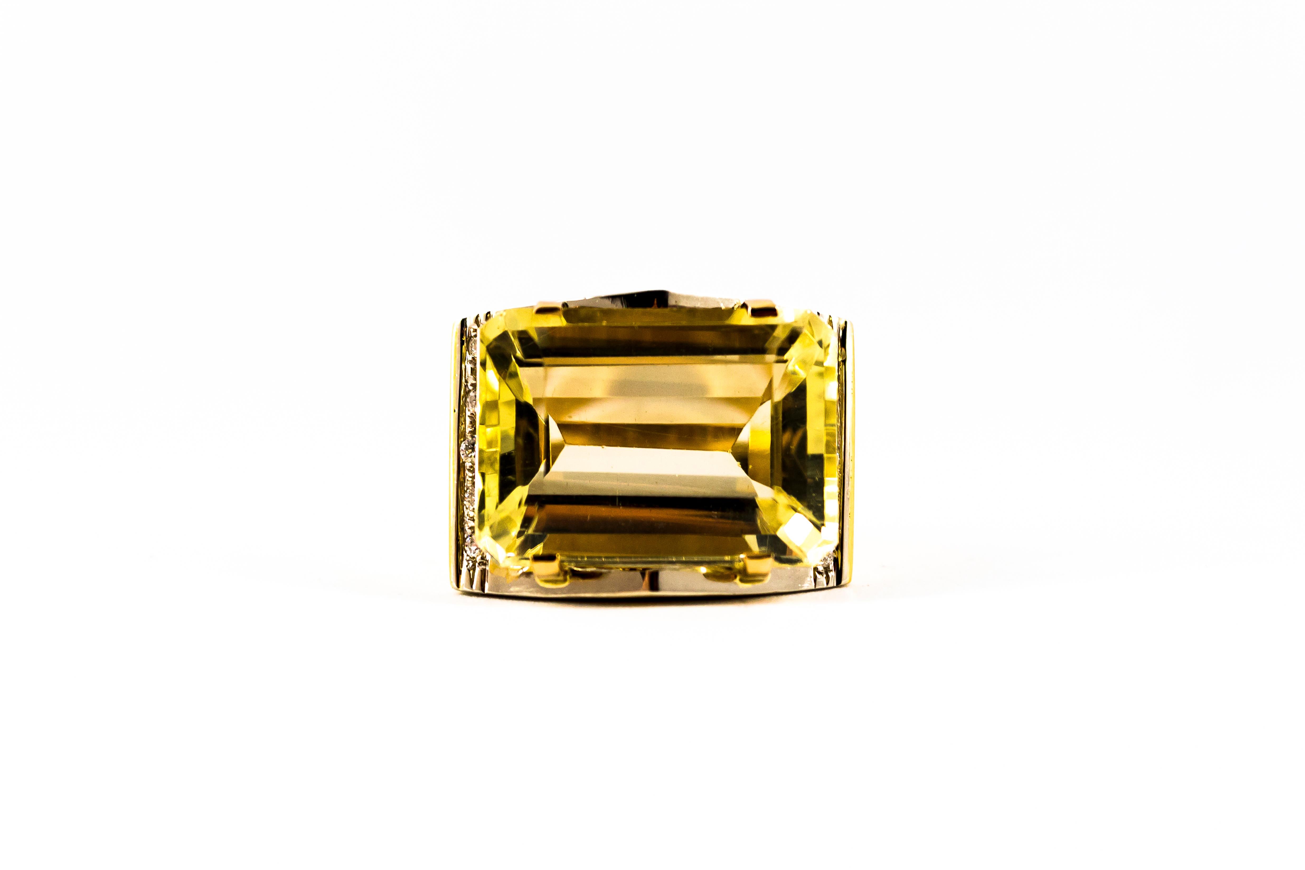 Art Deco Style 28.25 Carat White Diamond Citrine Yellow Gold Cocktail Ring For Sale 5
