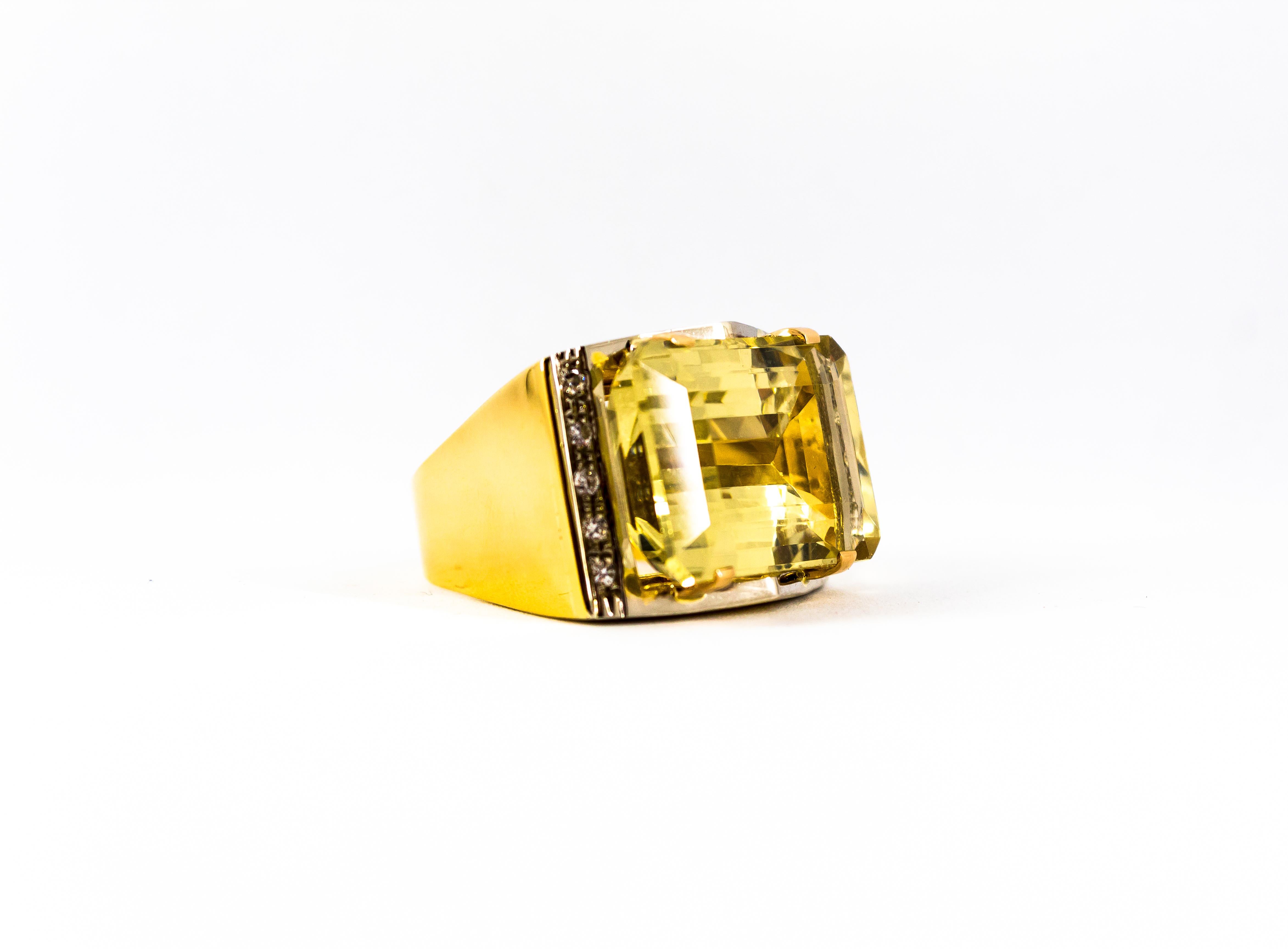 Art Deco Style 28.25 Carat White Diamond Citrine Yellow Gold Cocktail Ring For Sale 6