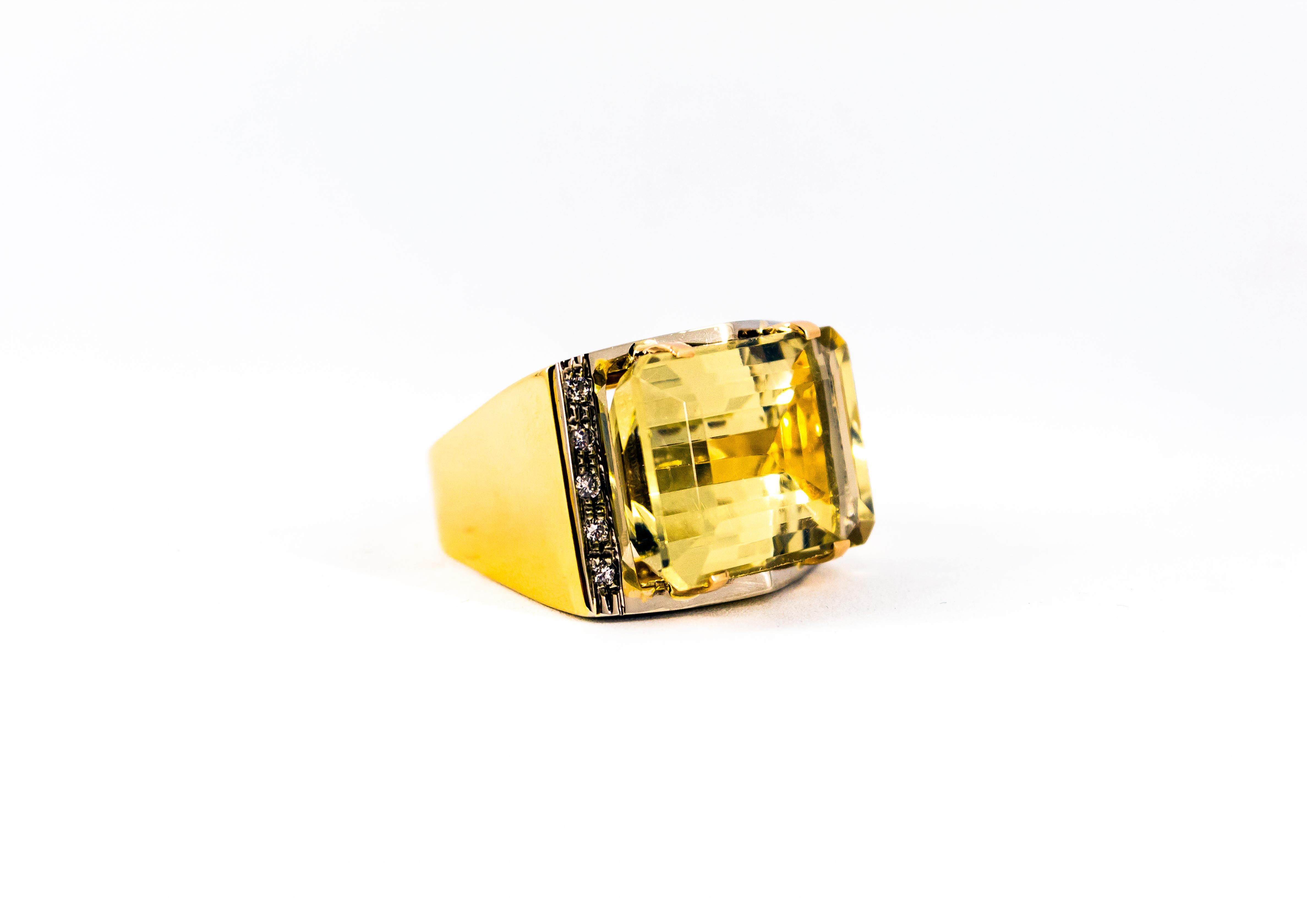 Art Deco Style 28.25 Carat White Diamond Citrine Yellow Gold Cocktail Ring For Sale 7