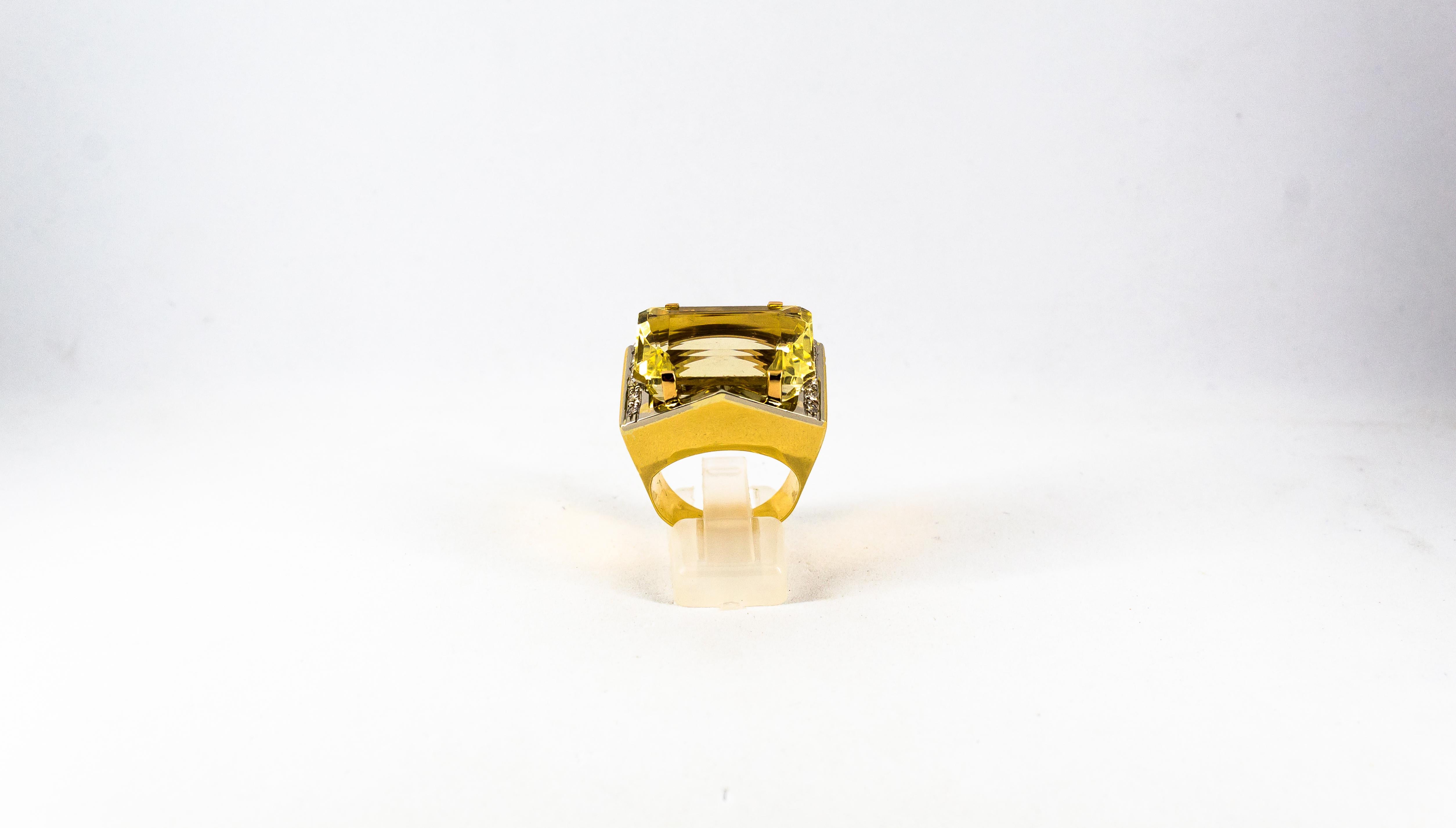 Brilliant Cut Art Deco Style 28.25 Carat White Diamond Citrine Yellow Gold Cocktail Ring For Sale