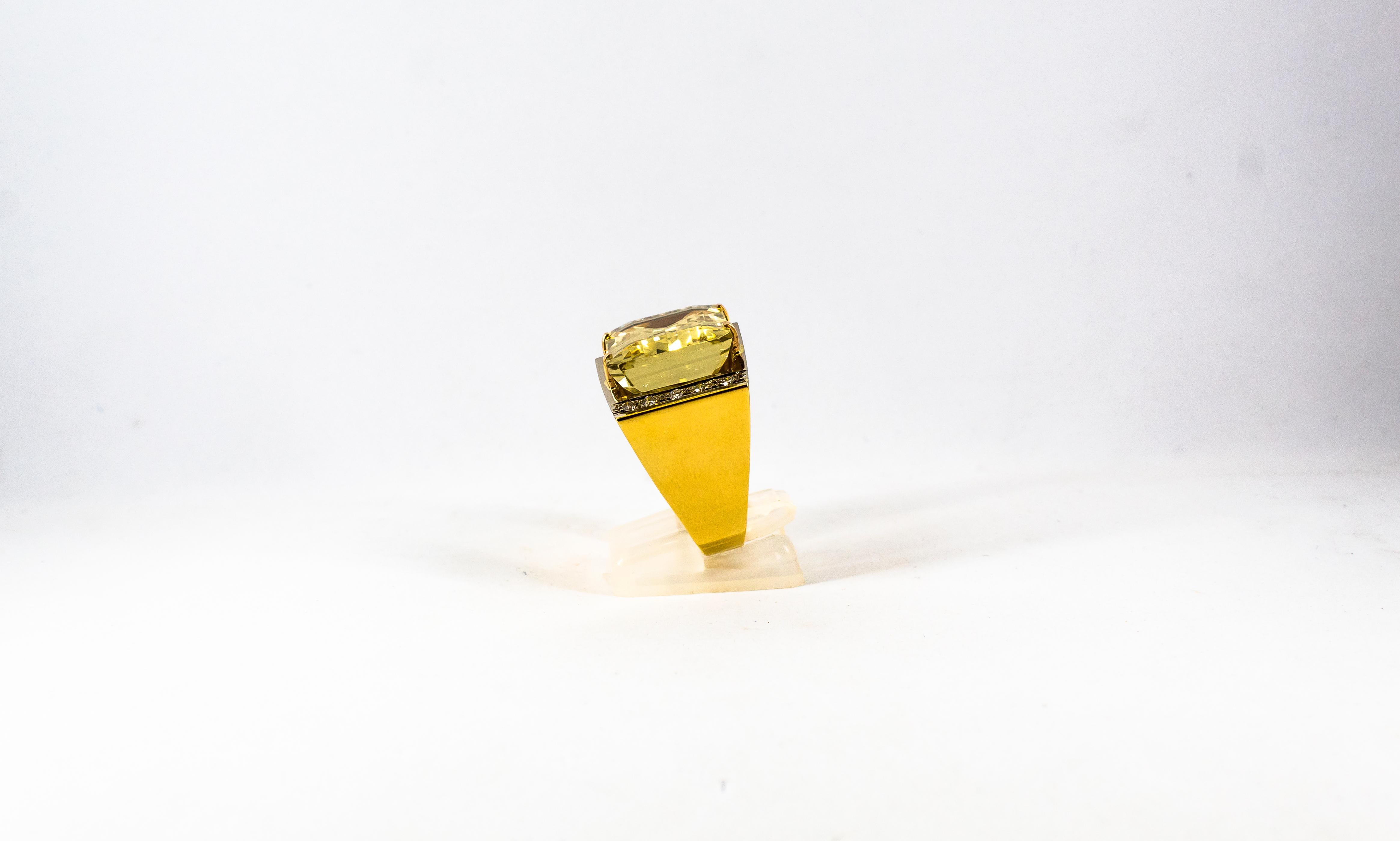 Art Deco Style 28.25 Carat White Diamond Citrine Yellow Gold Cocktail Ring In New Condition For Sale In Naples, IT