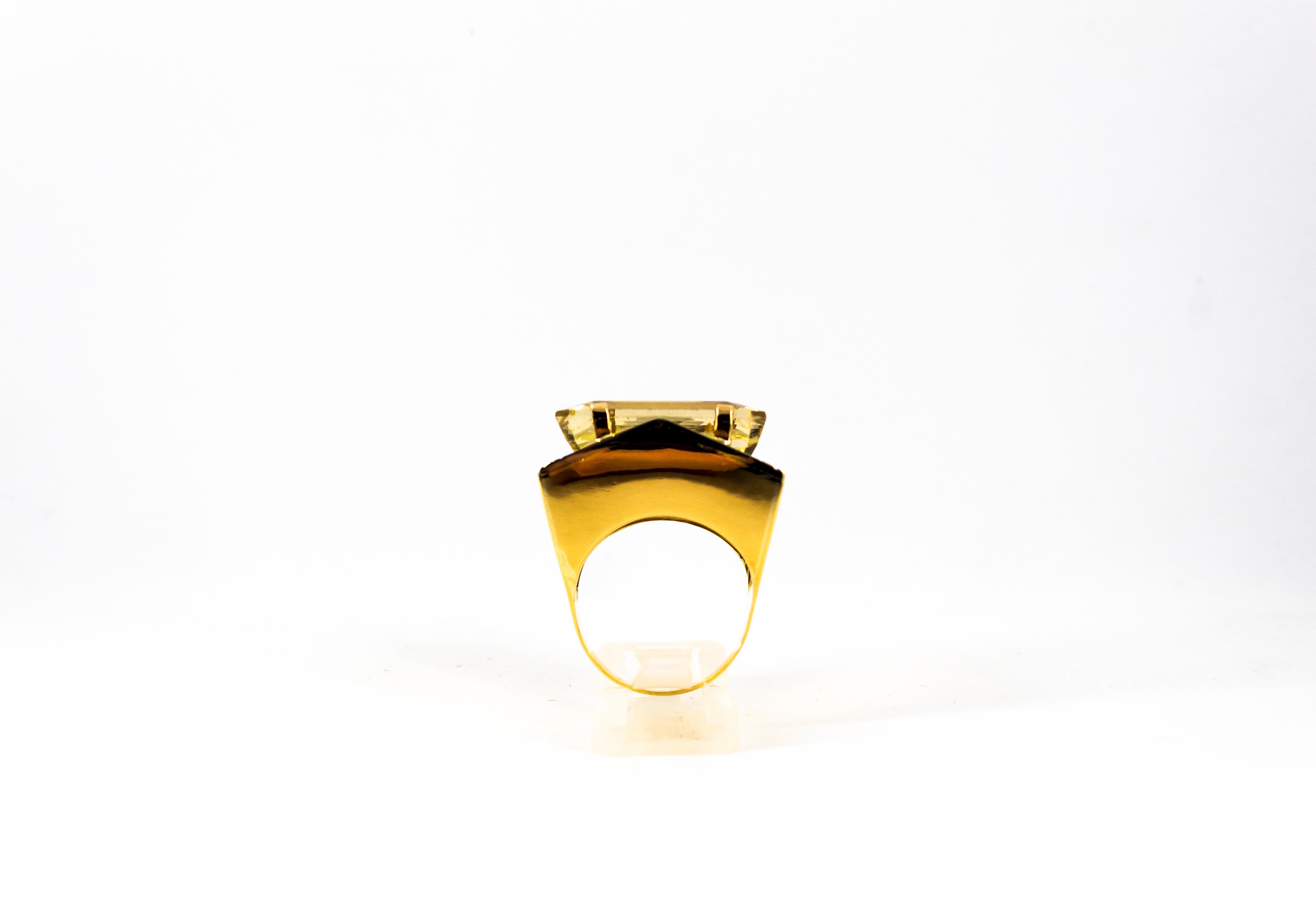 Art Deco Style 28.25 Carat White Diamond Citrine Yellow Gold Cocktail Ring For Sale 1