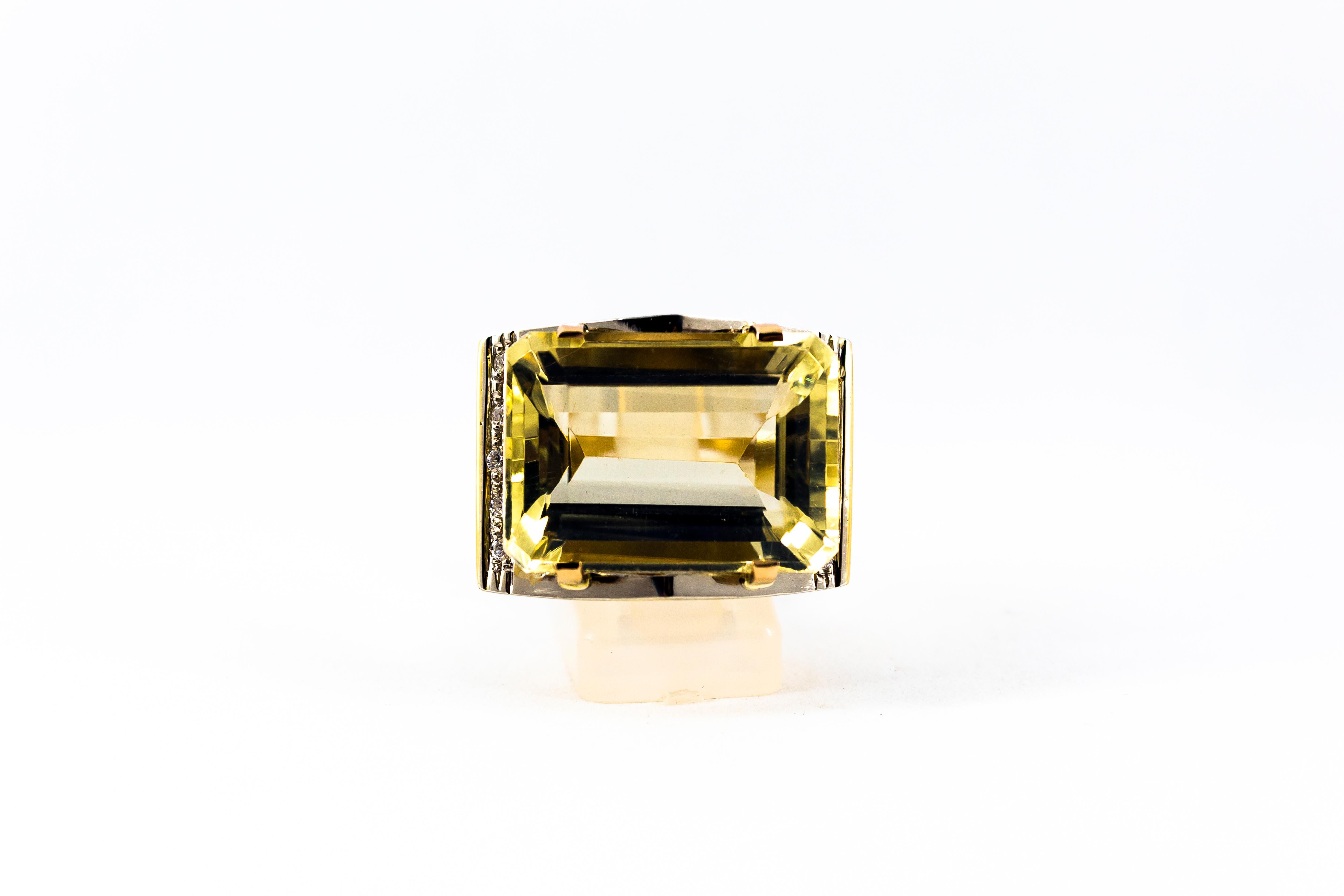 Art Deco Style 28.25 Carat White Diamond Citrine Yellow Gold Cocktail Ring For Sale 4