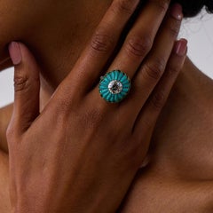 Art Deco style 2.84 carat diamond turquoise emerald platinum cocktail ring