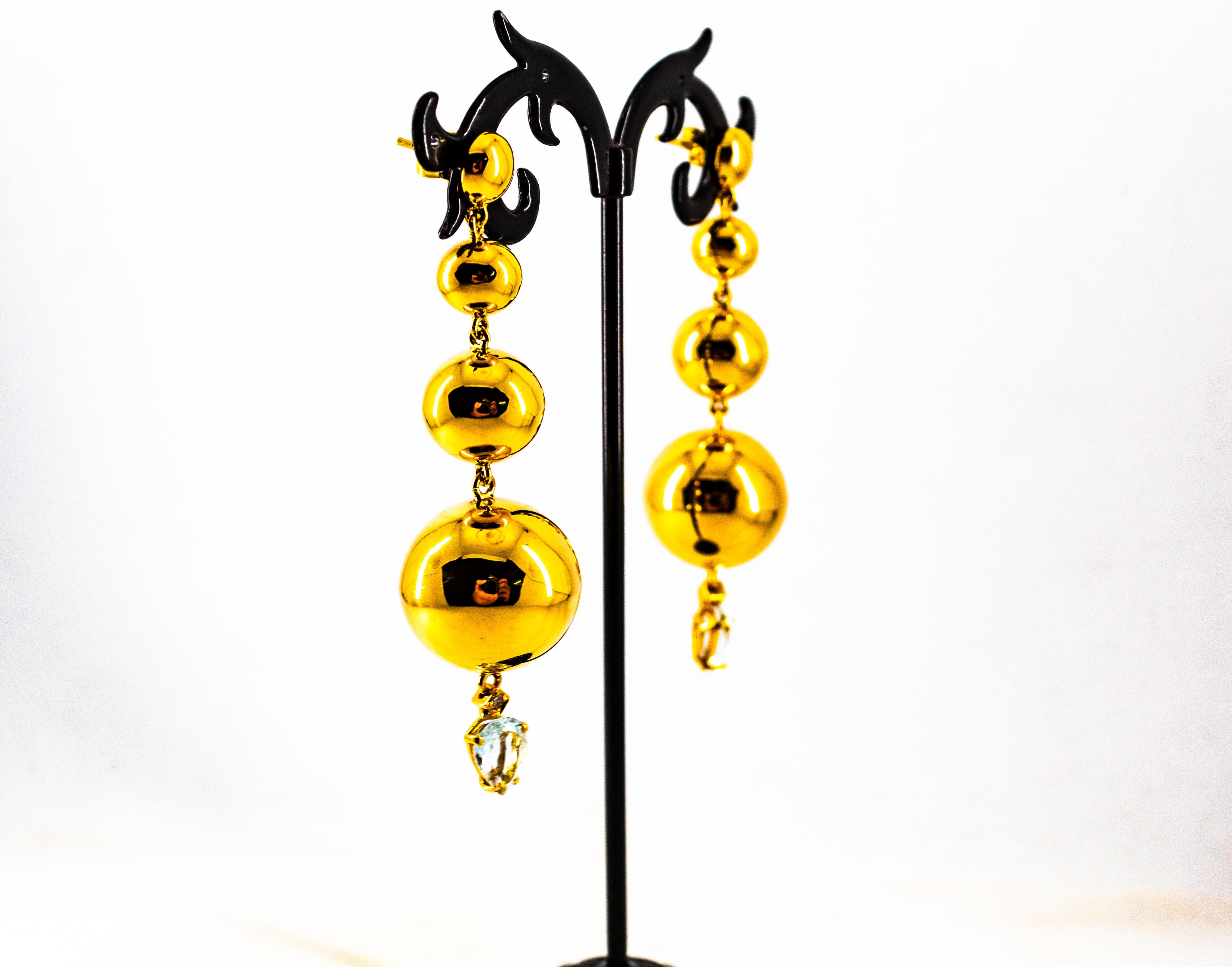 Boucles d'oreilles en or jaune Art déco 2.85 carats diamant blanc aigue-marine en vente 6