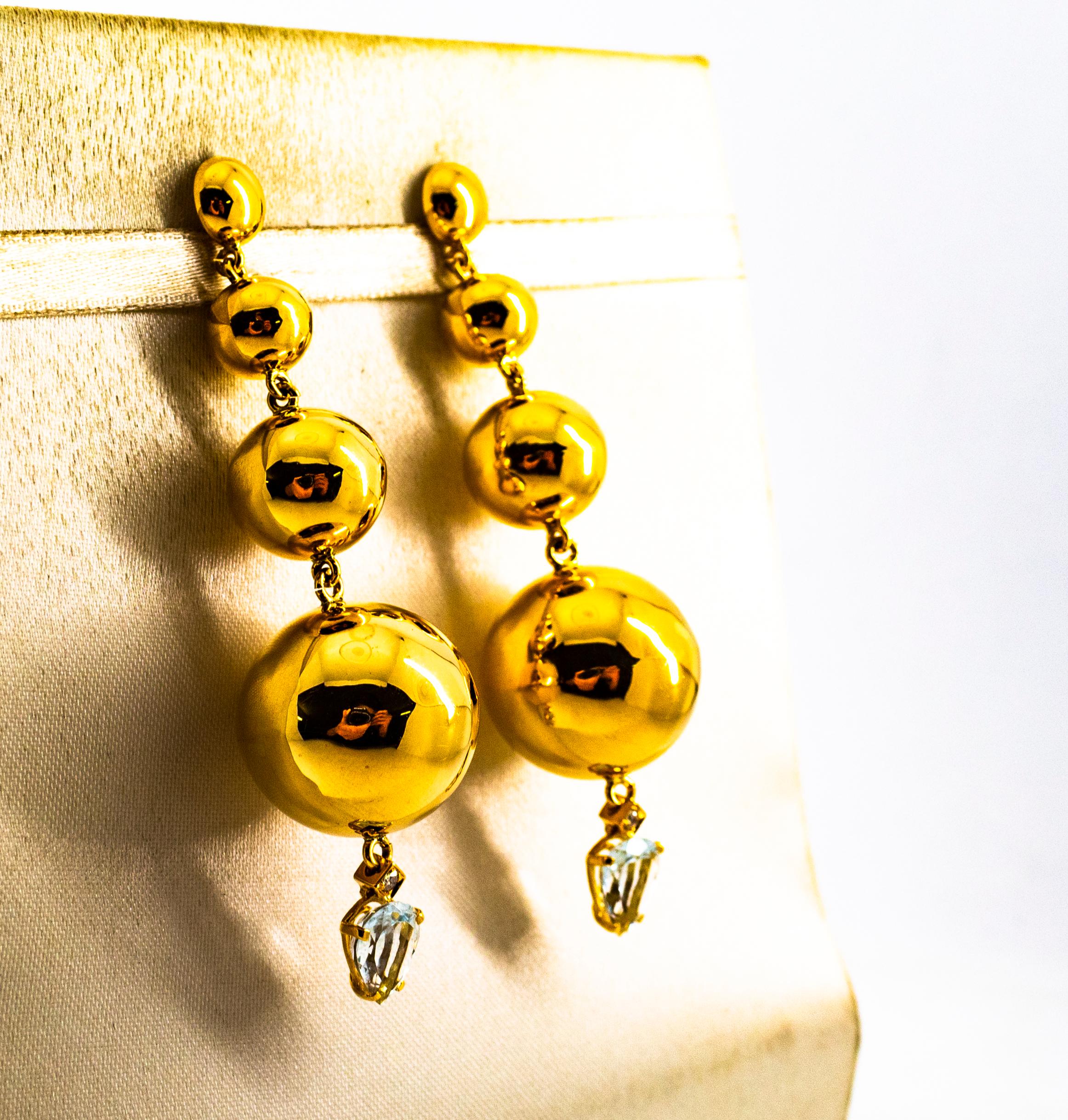 Boucles d'oreilles en or jaune Art déco 2.85 carats diamant blanc aigue-marine Neuf - En vente à Naples, IT