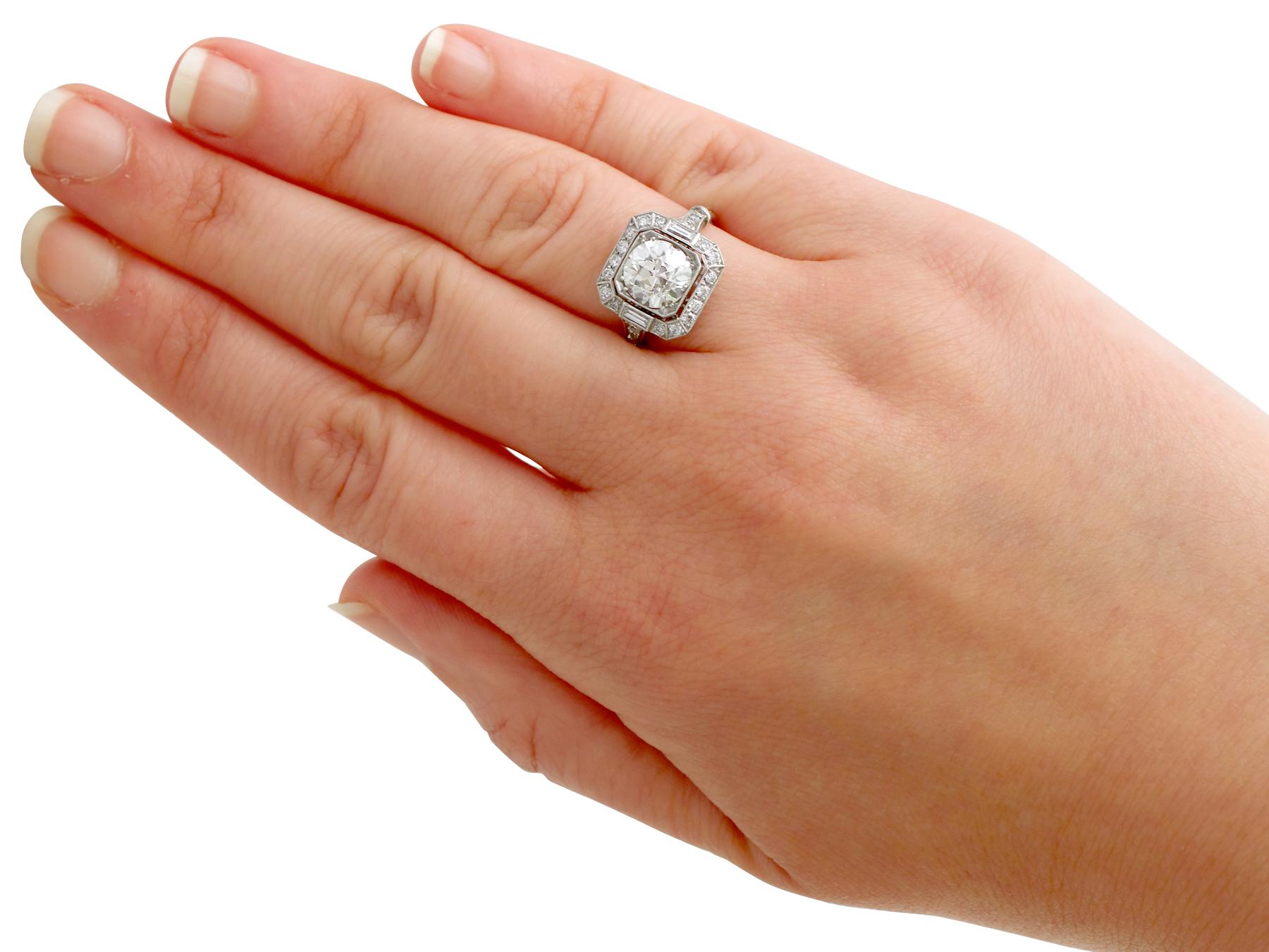 Old European Cut Art Deco Style 2.89 Carat Diamond and Platinum Engagement Ring