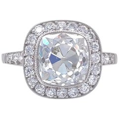 Art Deco Style 2.94 Carat Old Mine Cut Diamond Platinum Engagement Ring