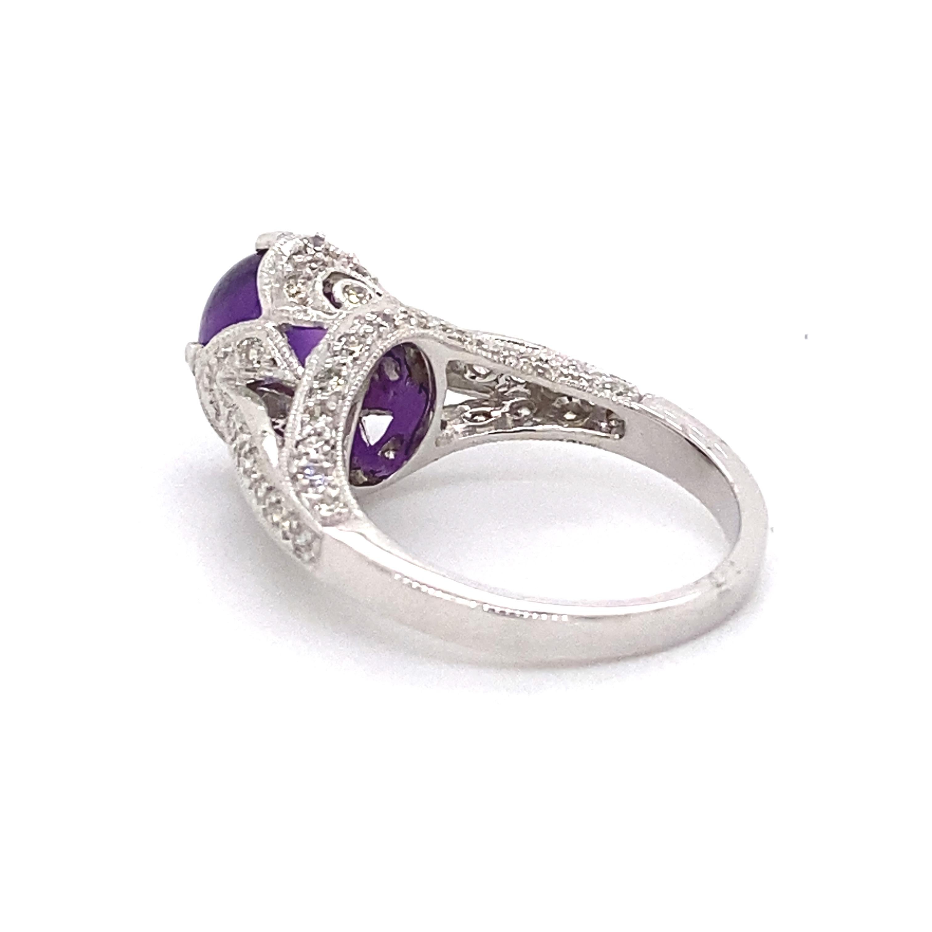 Art Deco Style 3 Carat Amethyst and Diamond Ring 18 Karat White Gold In New Condition In BEVERLY HILLS, CA