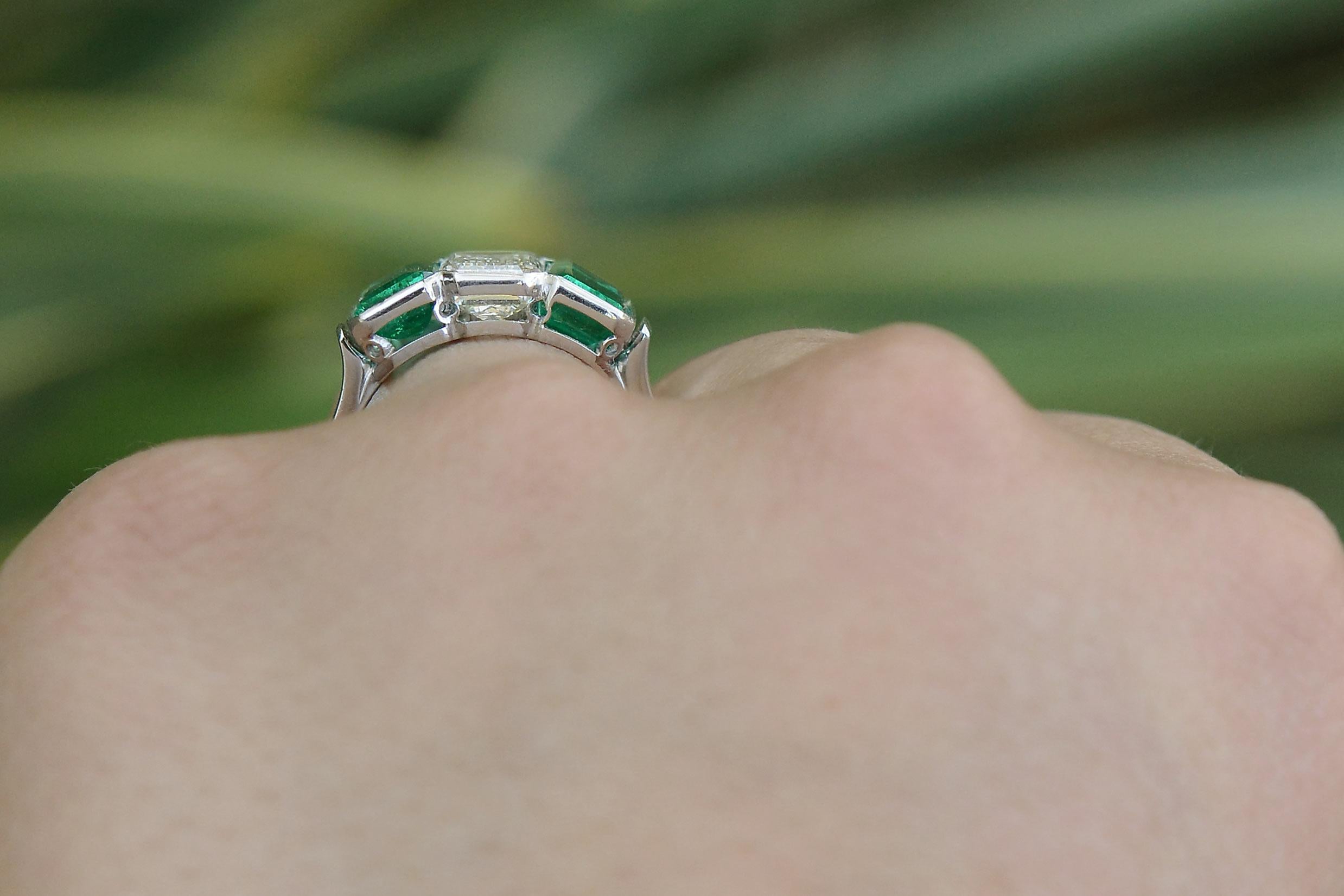 Emerald Cut Art Deco Style 3 Stone 7 Carat Emerald Diamond Engagement Ring