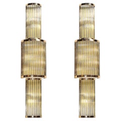 Set di quattro lampade a stelo a 3 livelli in ottone lucido e vetro di Murano in stile Art Deco