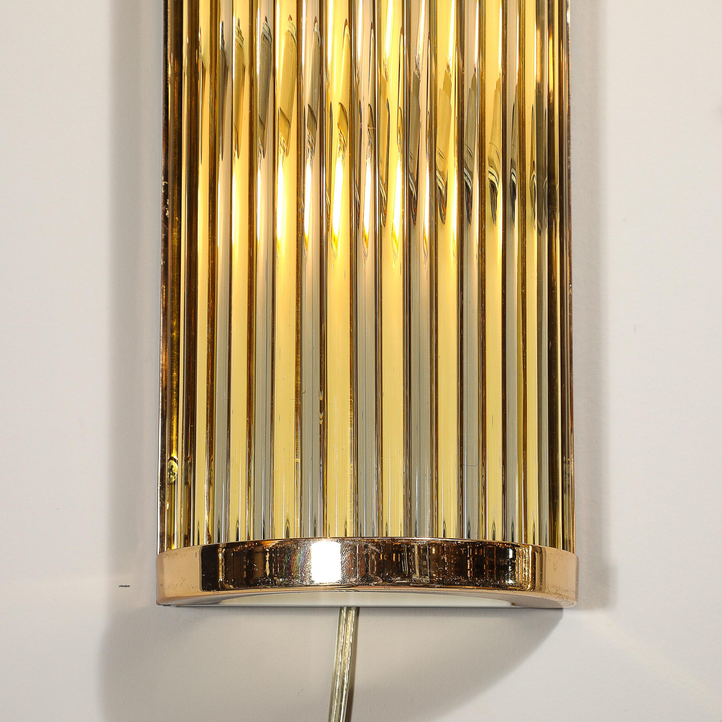 Art Deco Style 3-Tier Polished Brass Hand-Blown Murano Mixed Glass Rod Sconces For Sale 3