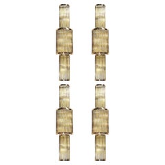 Set of Four Art Deco Style 3-Tier Polished Brass Murano Mixed Glass Rod Sconces