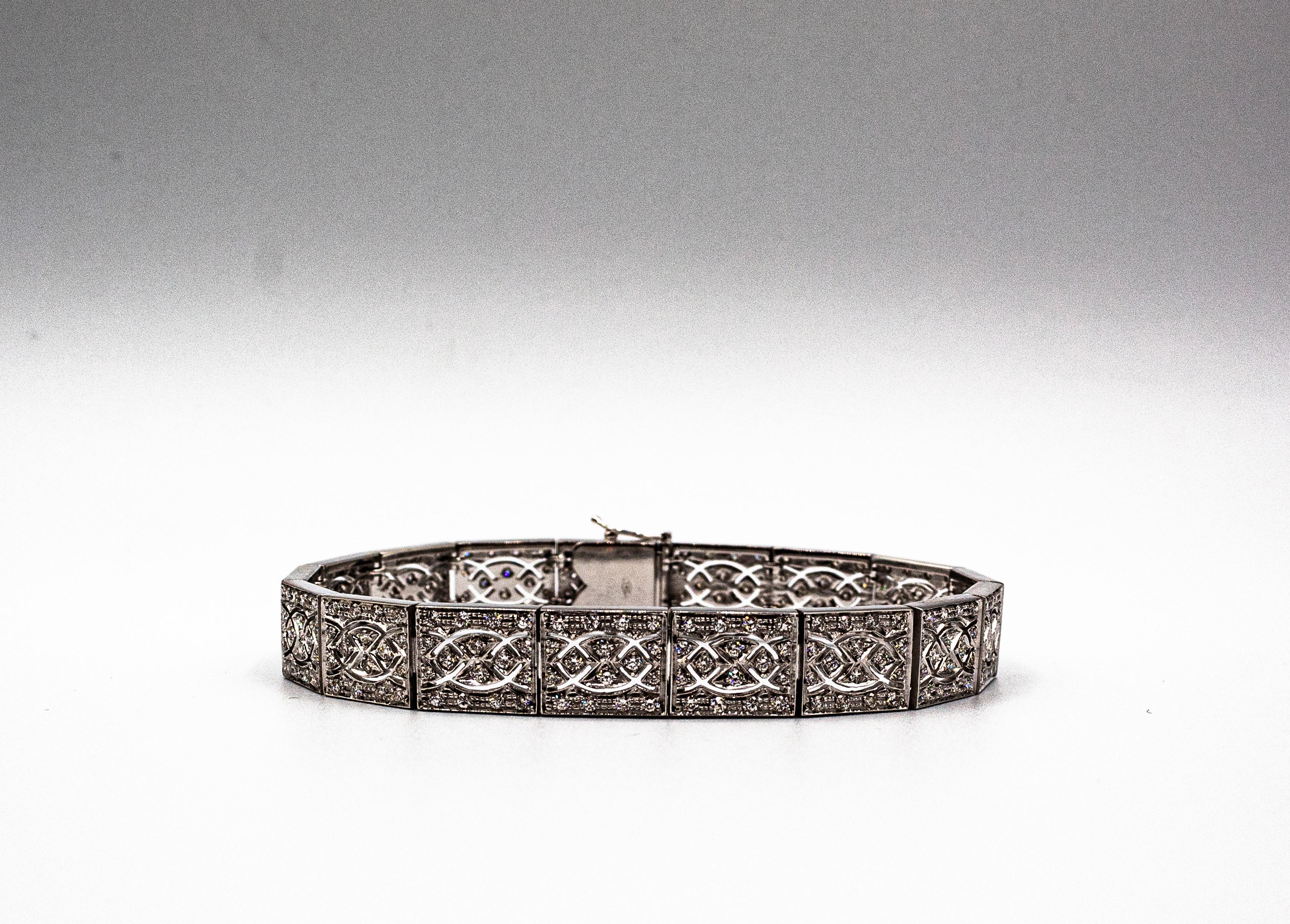 Art Deco Style 3.00 Carat White Brilliant Cut Diamond White Gold Bracelet For Sale 6
