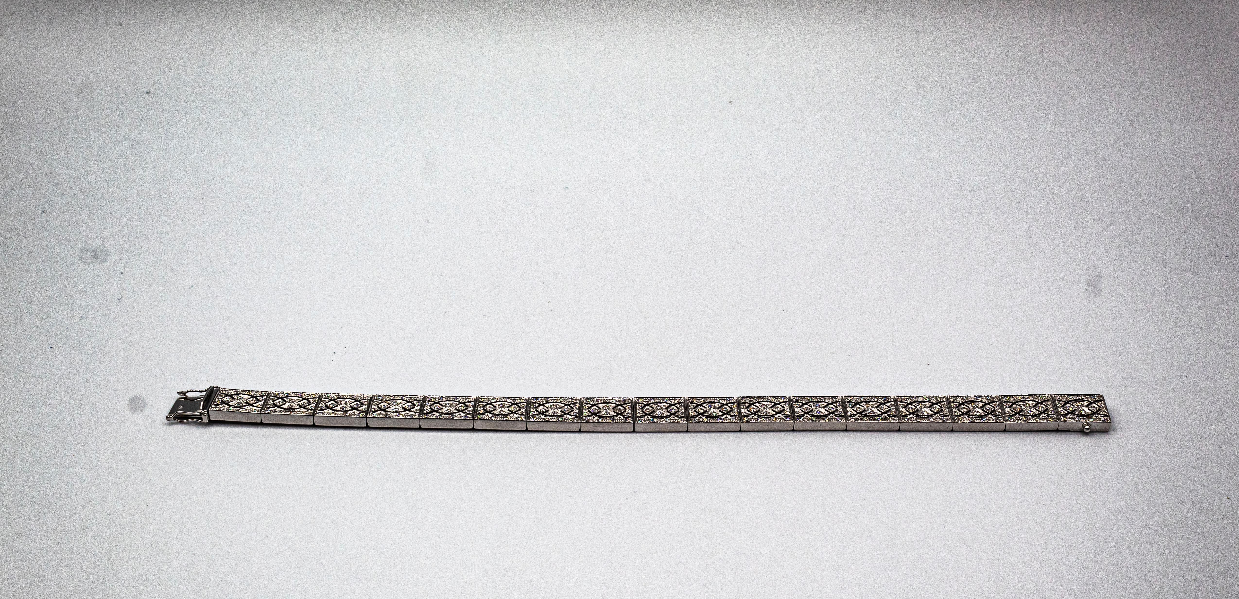 Art Deco Style 3.00 Carat White Brilliant Cut Diamond White Gold Bracelet In New Condition For Sale In Naples, IT