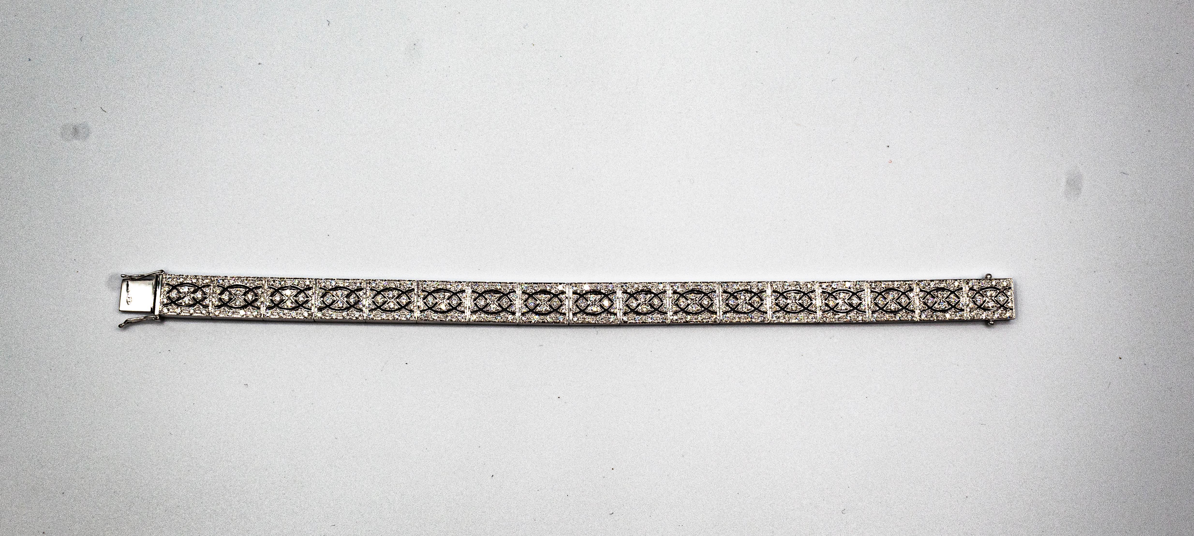 Women's or Men's Art Deco Style 3.00 Carat White Brilliant Cut Diamond White Gold Bracelet For Sale