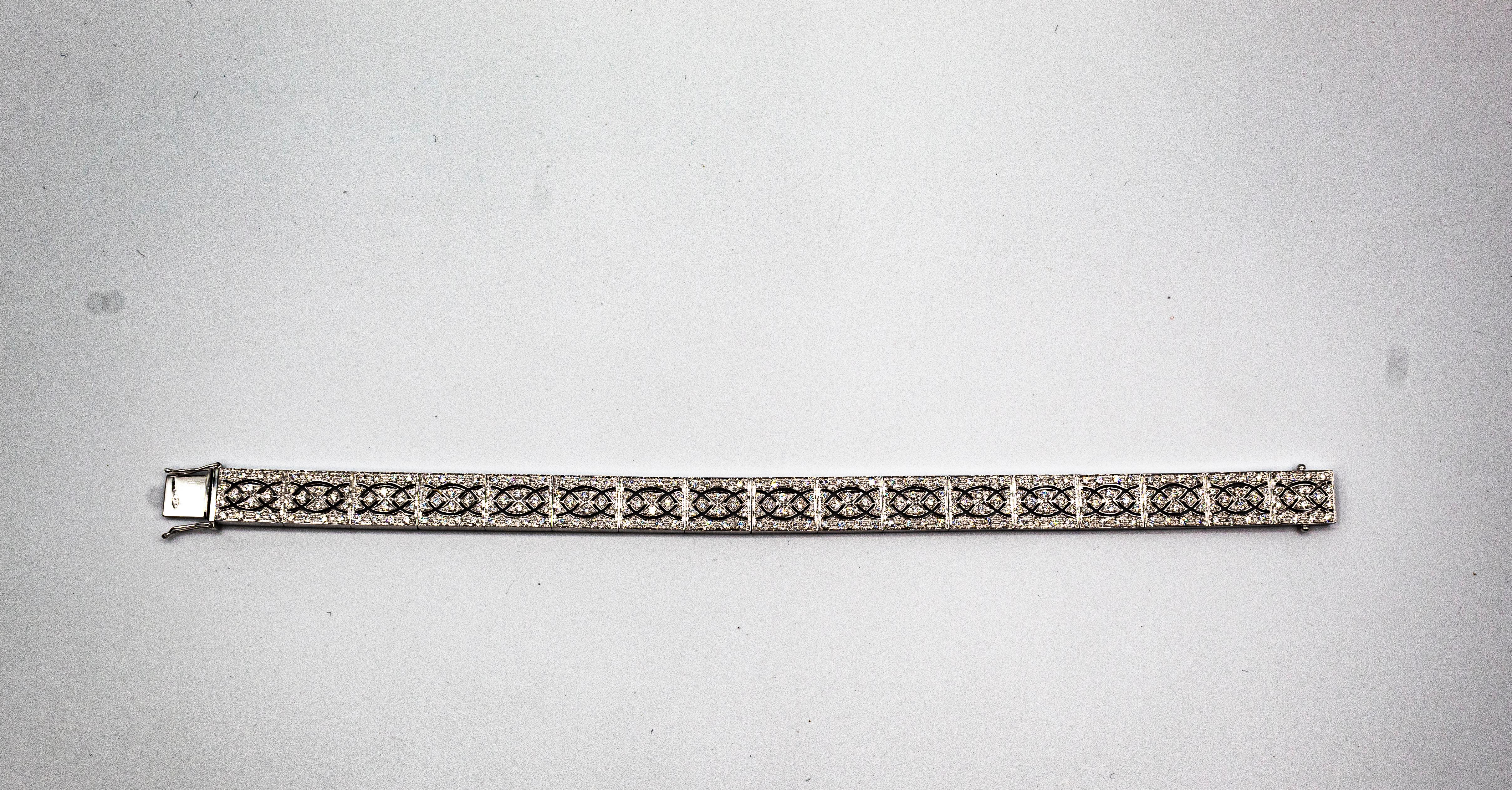 Art Deco Style 3.00 Carat White Brilliant Cut Diamond White Gold Bracelet 2