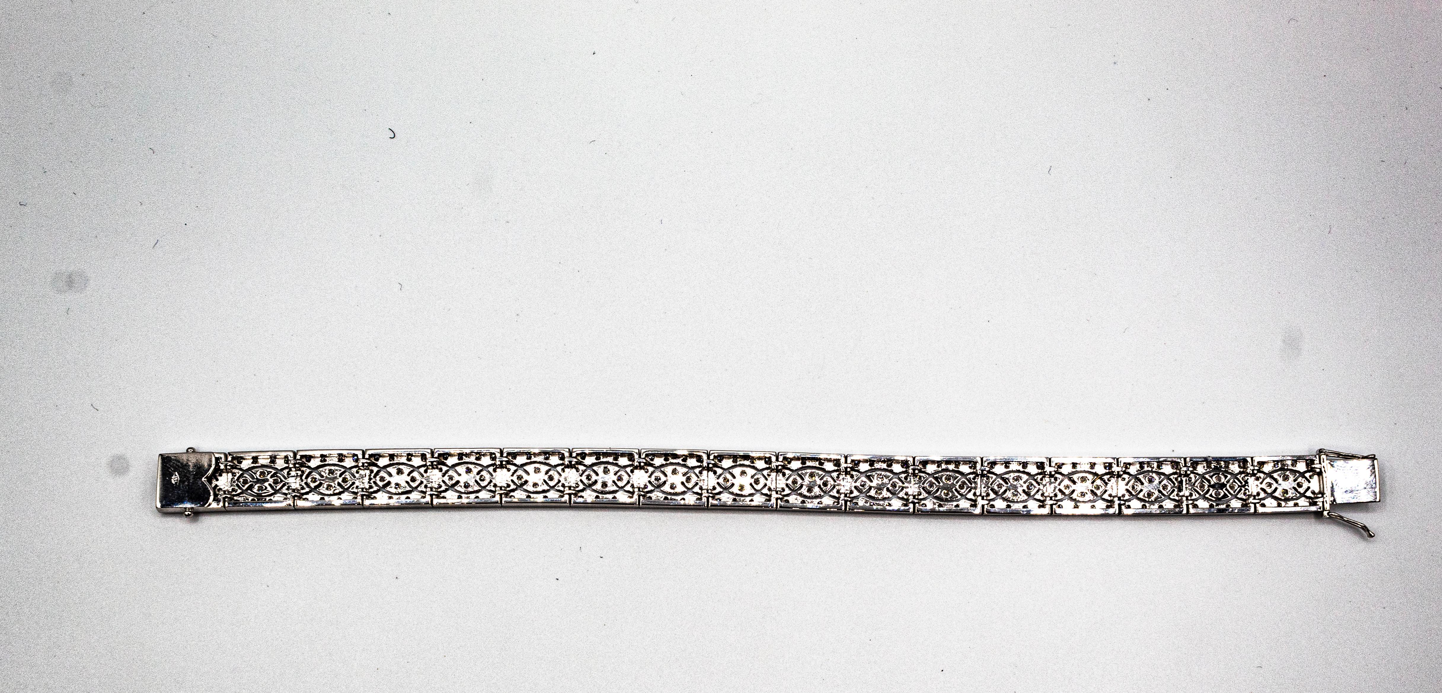 Art Deco Style 3.00 Carat White Brilliant Cut Diamond White Gold Bracelet For Sale 3