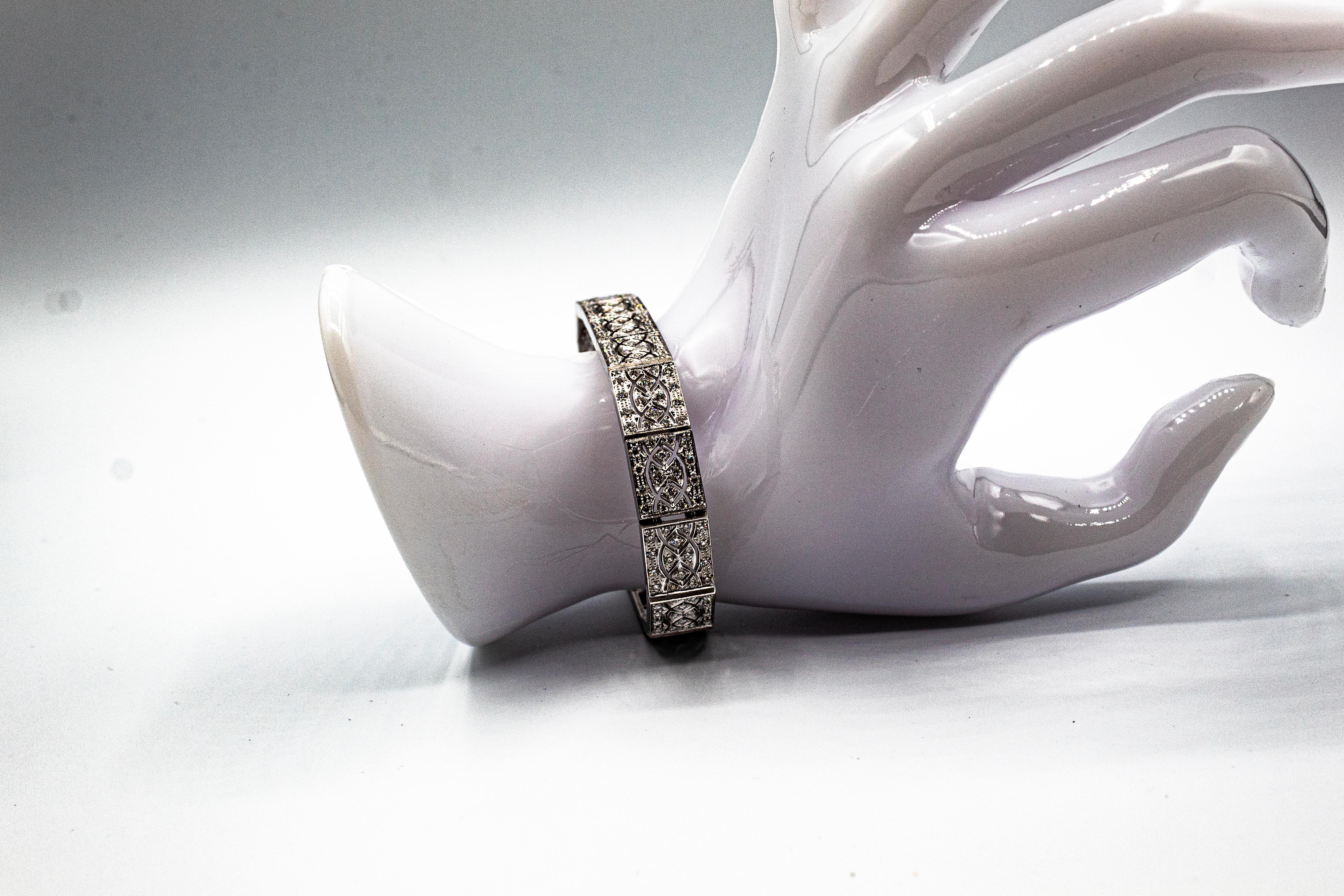 Art Deco Style 3.00 Carat White Brilliant Cut Diamond White Gold Bracelet For Sale 4