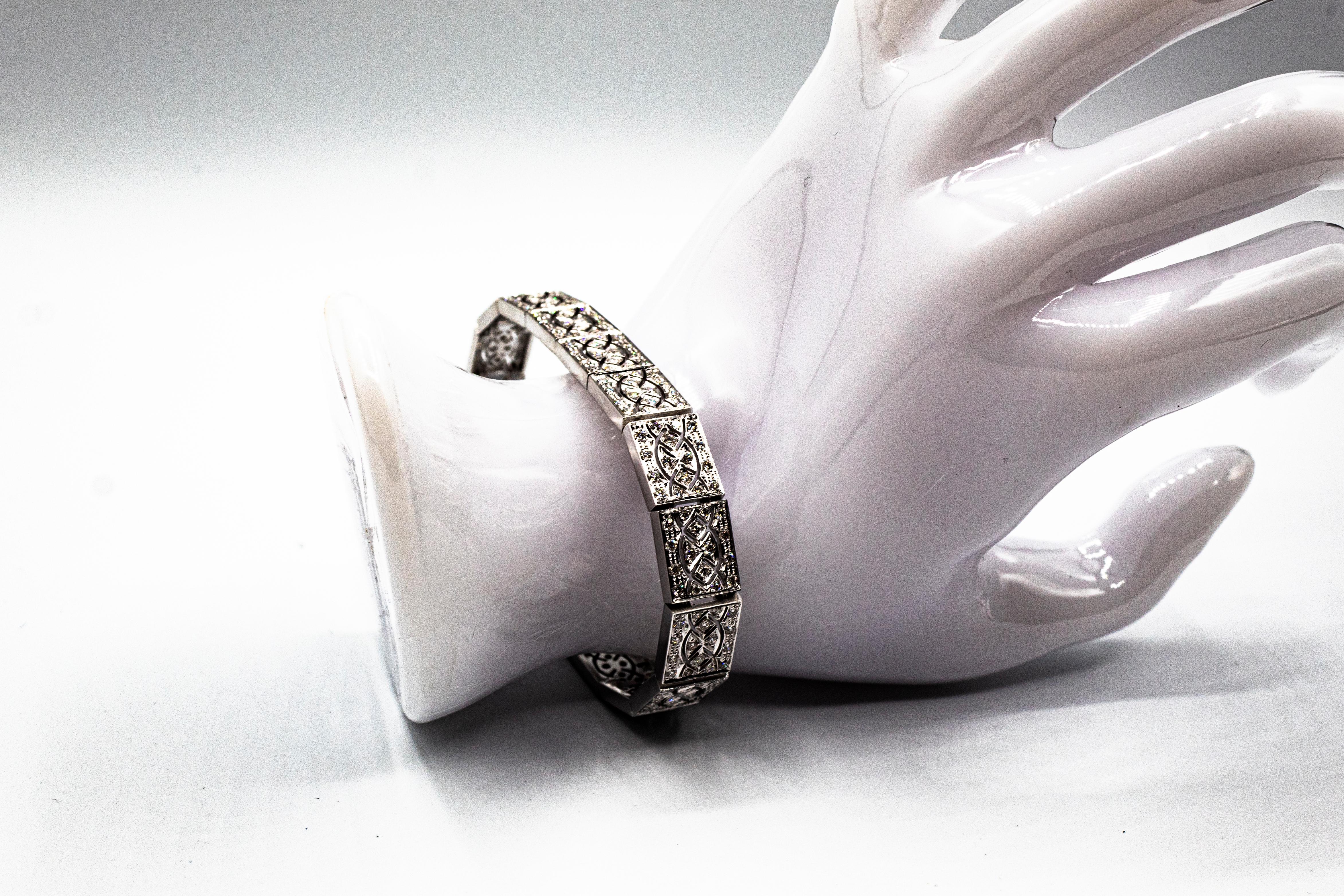 Art Deco Style 3.00 Carat White Brilliant Cut Diamond White Gold Bracelet For Sale 5