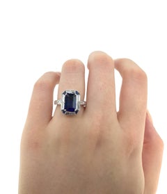Geometric 3.01 Carat Emerald Cut Australian Sapphire and Diamond Ring