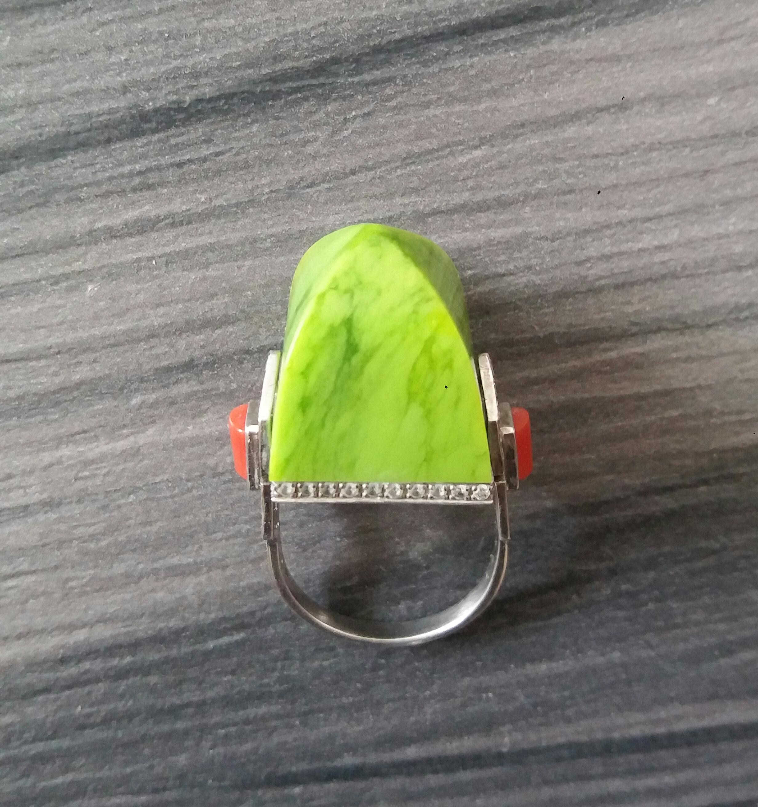 Art Deco Style  31 Carat Green Turquoise Pyramid 14K Gold Diamonds Cocktail Ring For Sale 8