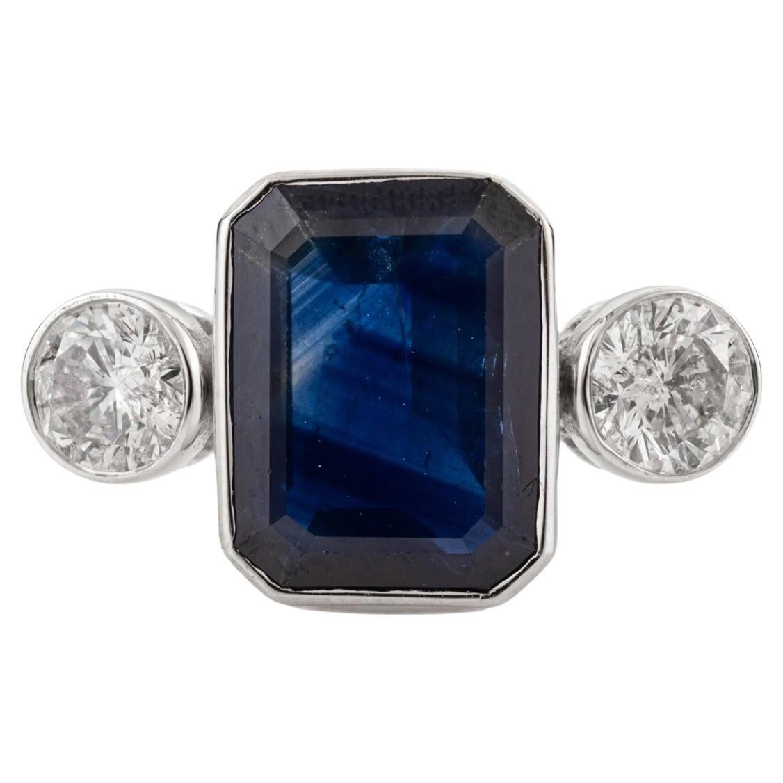 in vendita:  Art Deco Style 3.33 CTW Natural Blue Sapphire 
Diamond Ring in 14K Gold