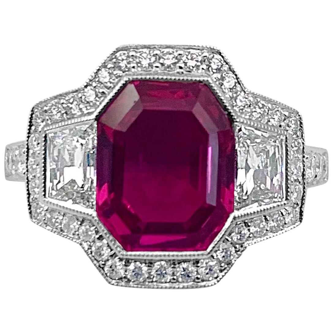 Art Deco Style 3.43 Carat Ruby Ring