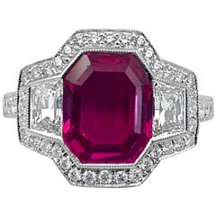 Art Deco Style 3.43 Carat Ruby Ring