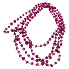Art Deco Style 34.5 Karat Red Ruby 18 Karat Yellow Gold Links Beaded Necklace