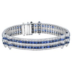 Art Deco Style 36.5 Ct. Blue Sapphire and Diamond Bracelet in 18K White Gold