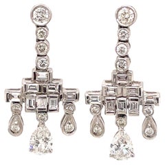 Art Deco Style 3.70ct Pear Diamond Chandelier Earrings 18k White Gold