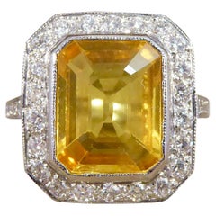 Art Deco Style 3.70ct Yellow Sapphire and Diamond Cluster Ring in Platinum