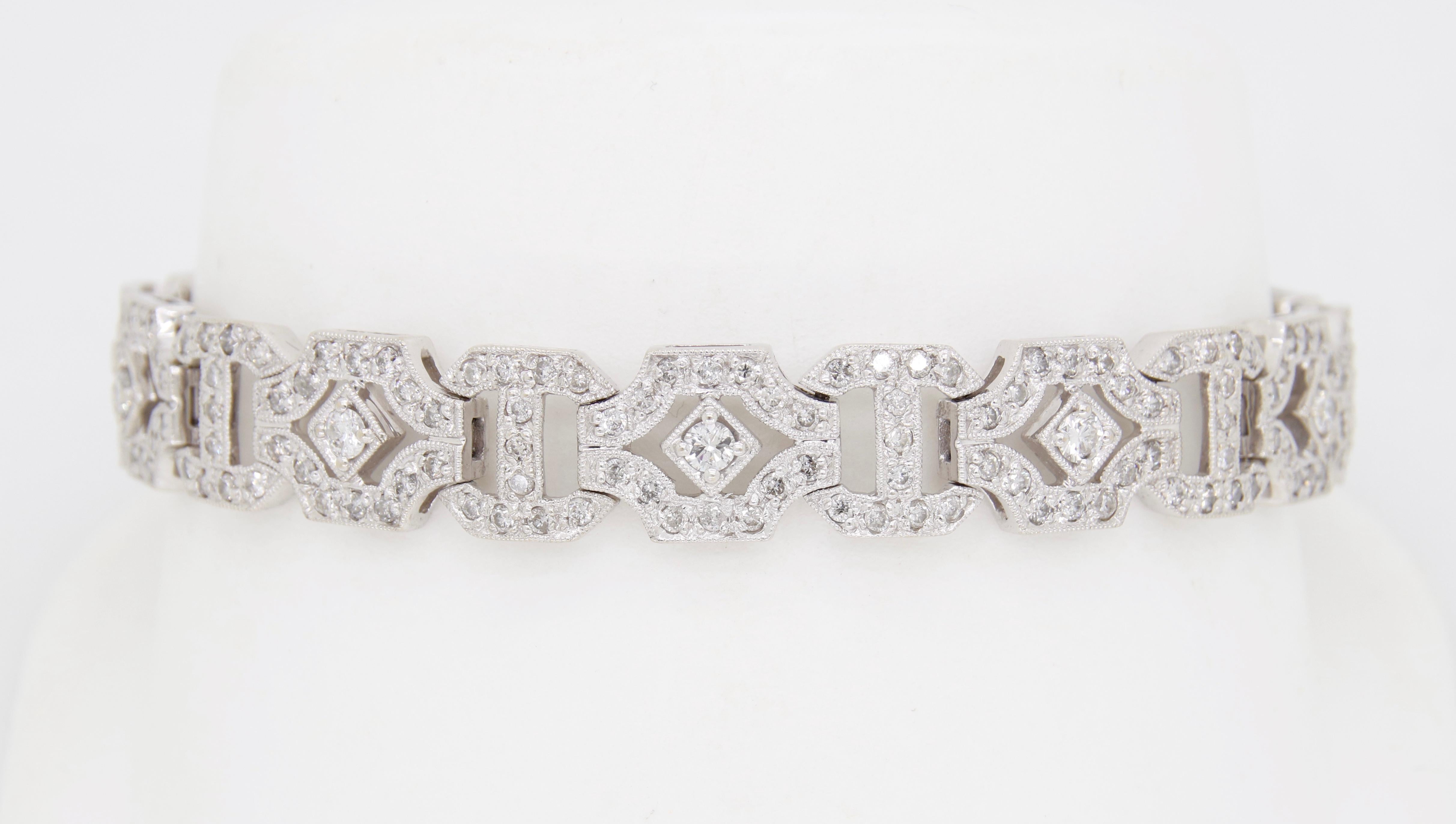 Women's or Men's Art Deco Style 3.85 CTW Diamond Bracelet For Sale