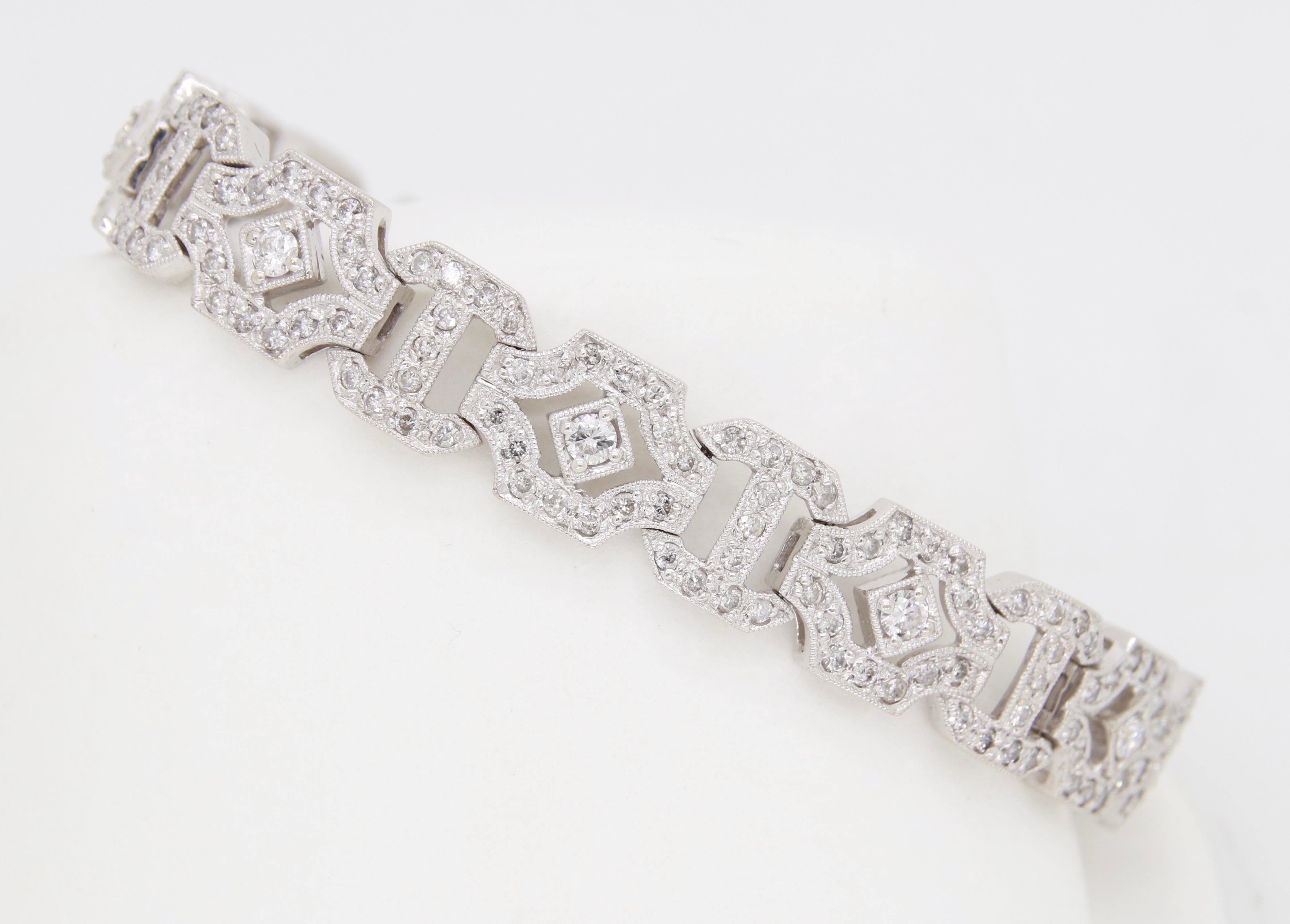 Art Deco Style 3.85 CTW Diamond Bracelet For Sale 1