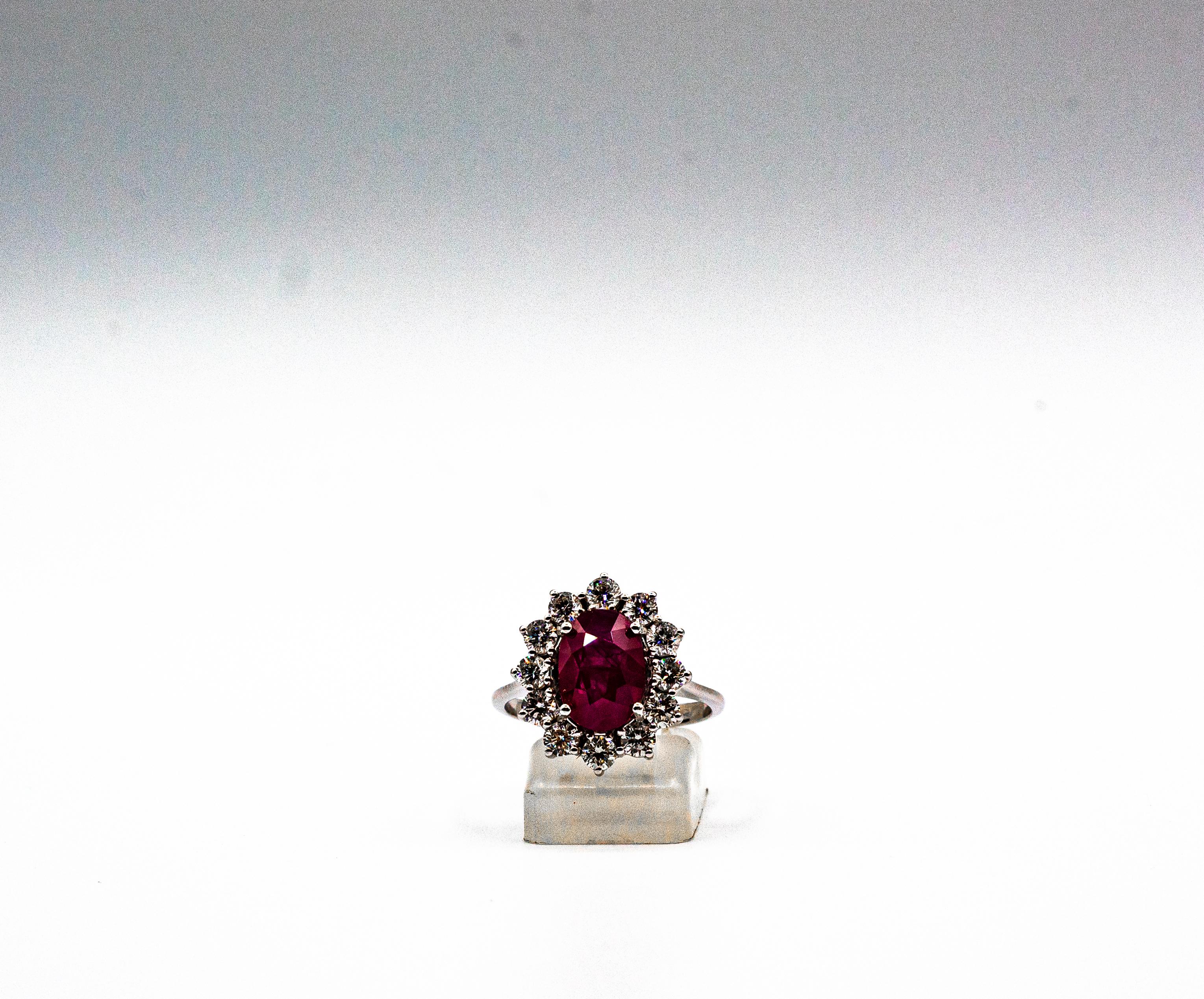 Art Deco Style 3.91 Carat Ruby 1.16 Carat White Diamond White Gold Cocktail Ring For Sale 5
