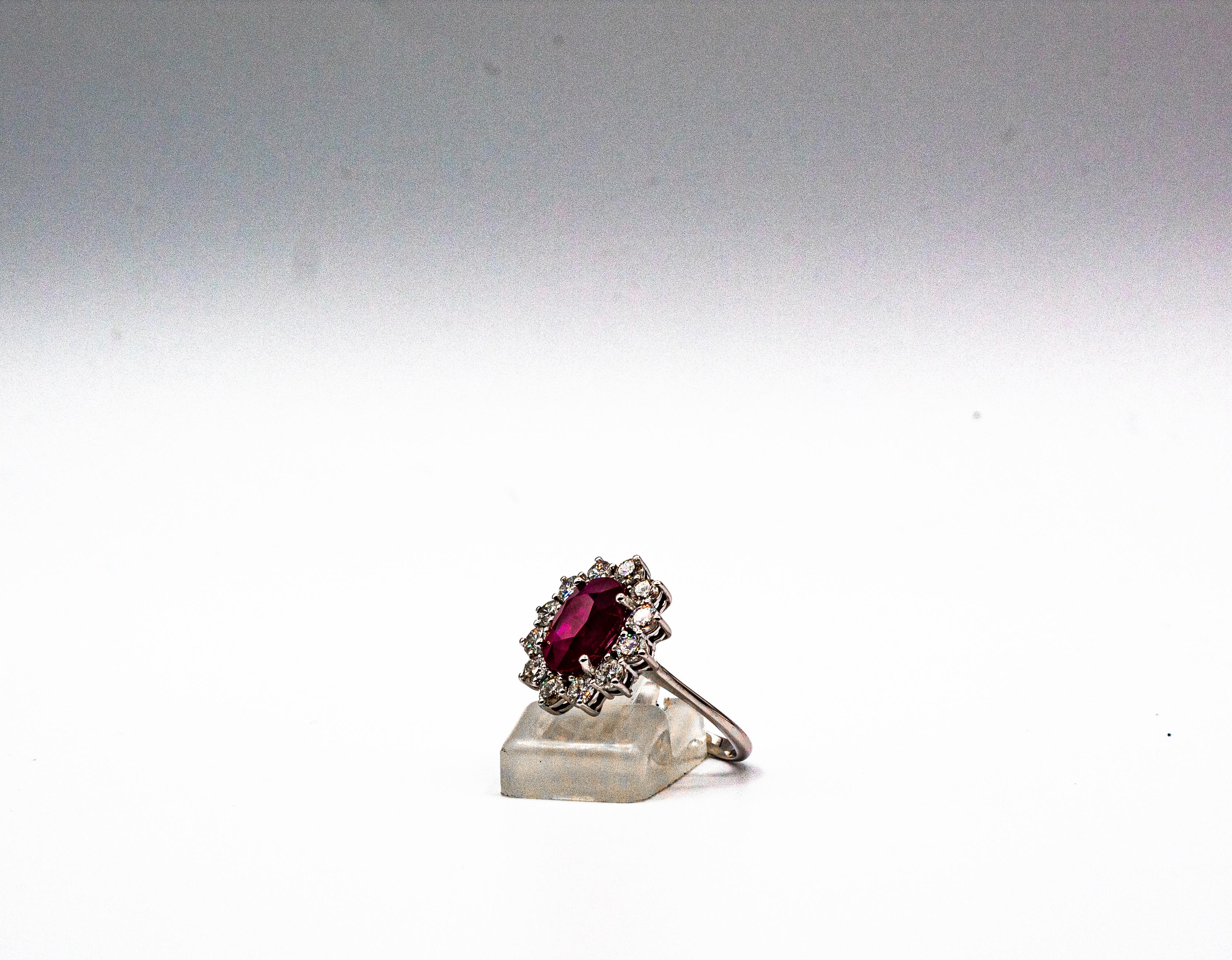 Art Deco Style 3.91 Carat Ruby 1.16 Carat White Diamond White Gold Cocktail Ring For Sale 6