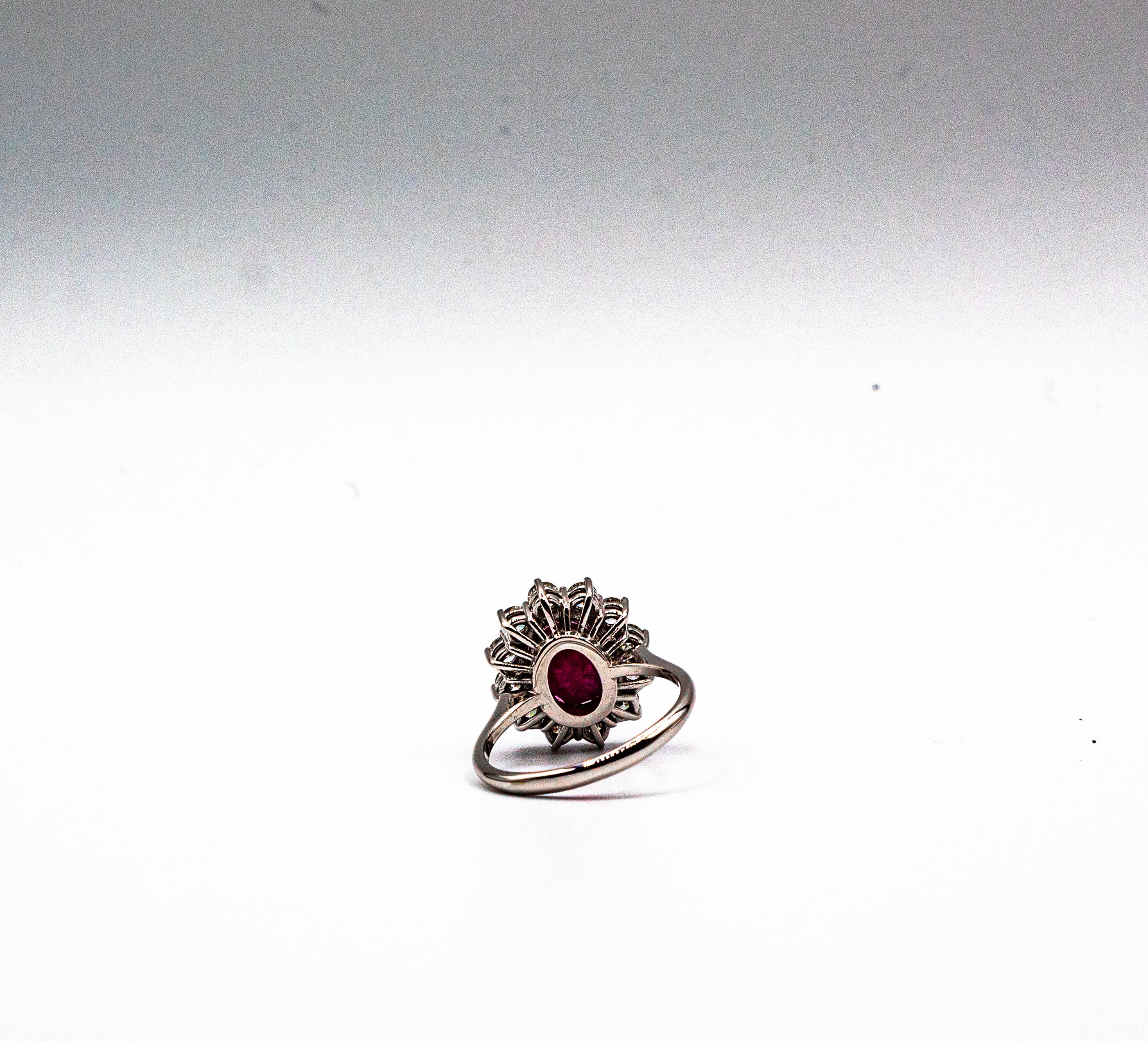 Art Deco Style 3.91 Carat Ruby 1.16 Carat White Diamond White Gold Cocktail Ring For Sale 7