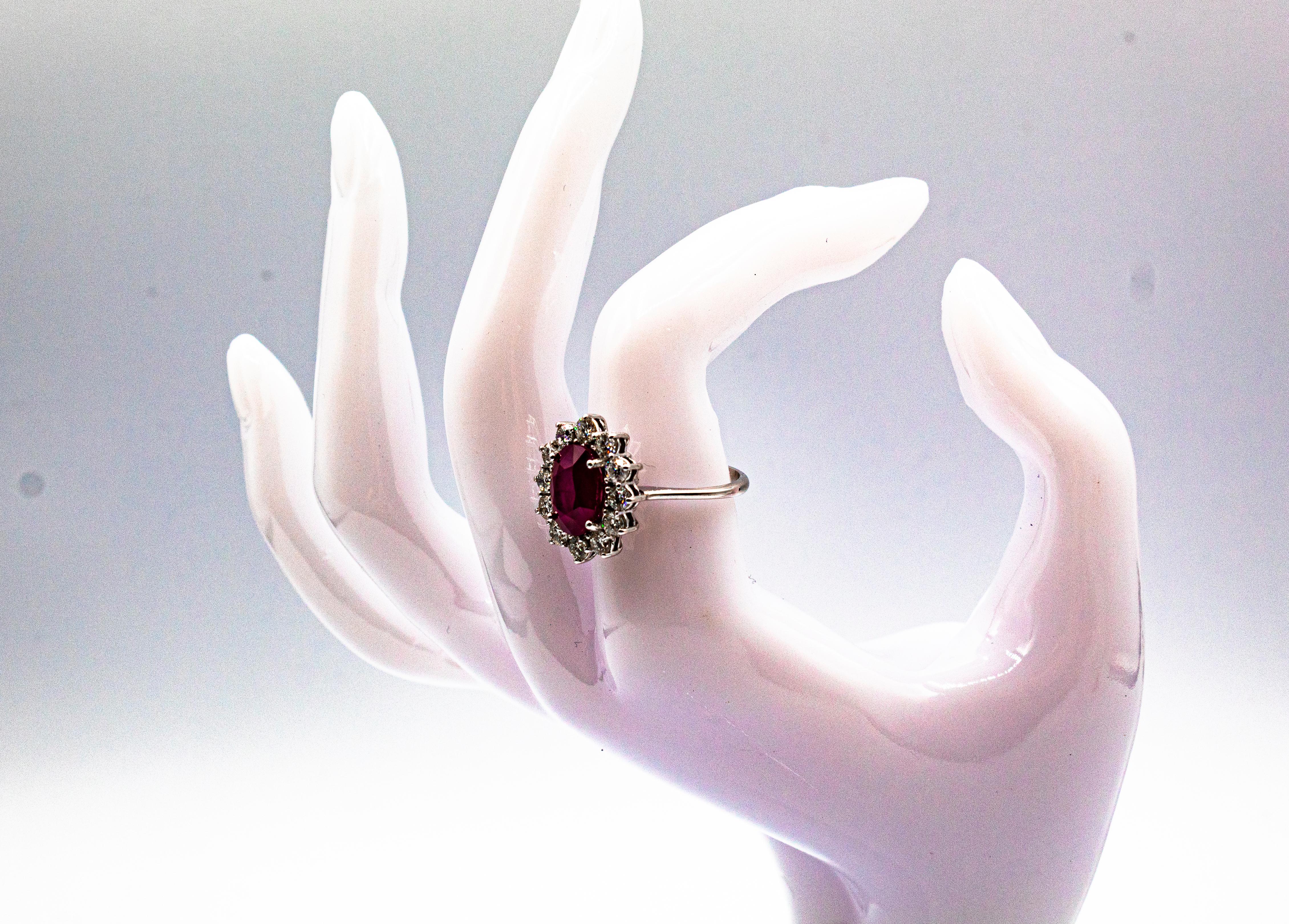 Art Deco Style 3.91 Carat Ruby 1.16 Carat White Diamond White Gold Cocktail Ring For Sale 10