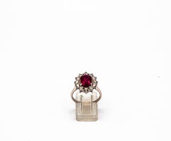 Art Deco Style 3.91 Carat Ruby 1.16 Carat White Diamond White Gold Cocktail Ring