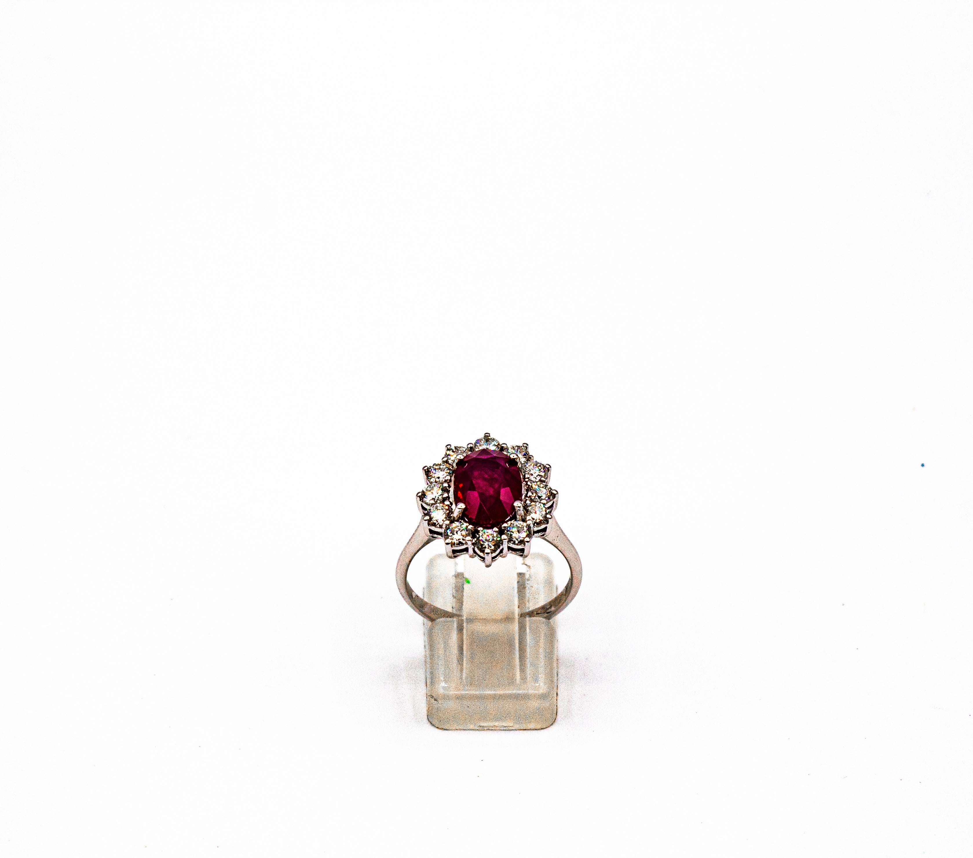Brilliant Cut Art Deco Style 3.91 Carat Ruby 1.16 Carat White Diamond White Gold Cocktail Ring For Sale