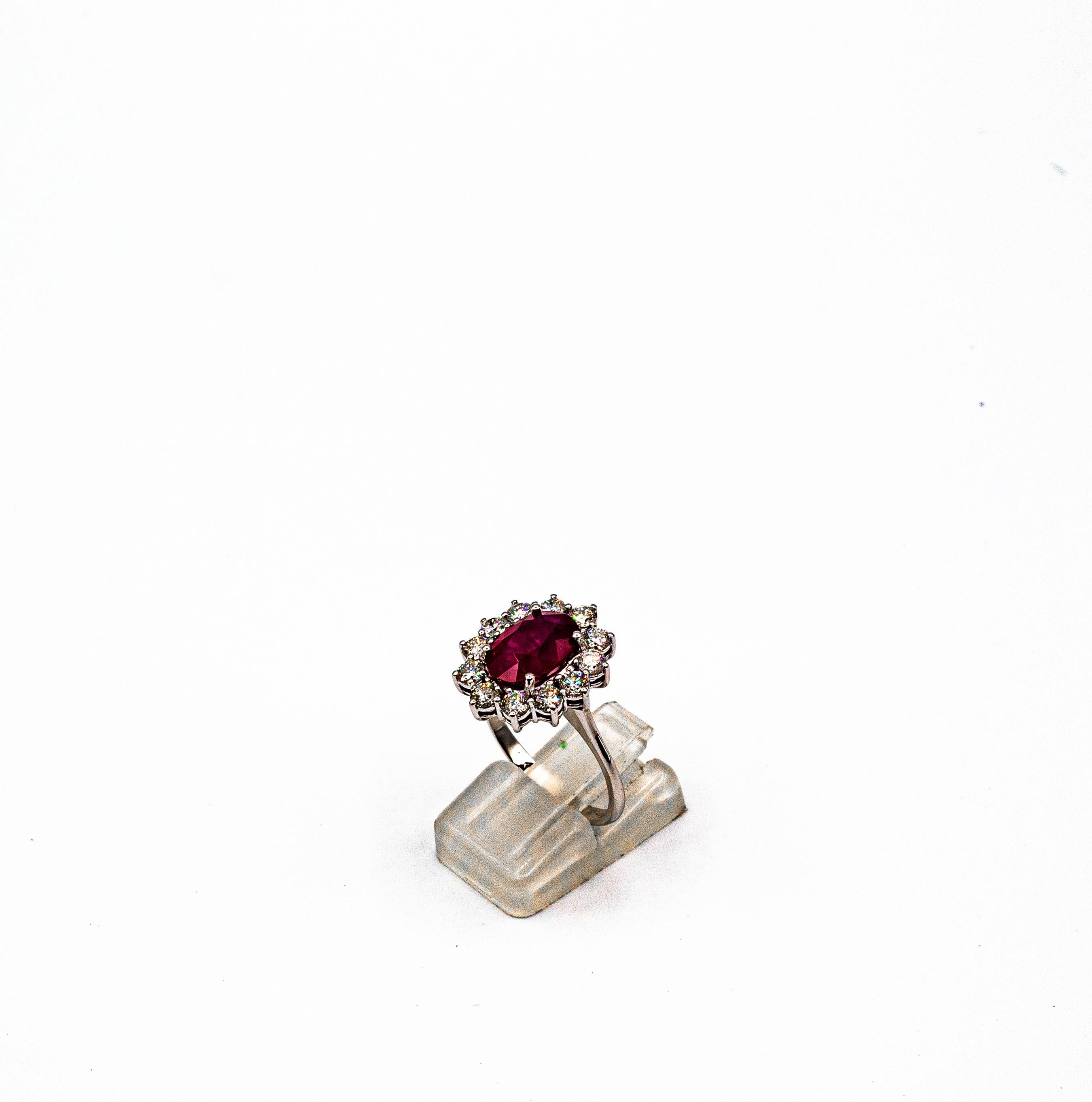 Art Deco Style 3.91 Carat Ruby 1.16 Carat White Diamond White Gold Cocktail Ring In New Condition For Sale In Naples, IT