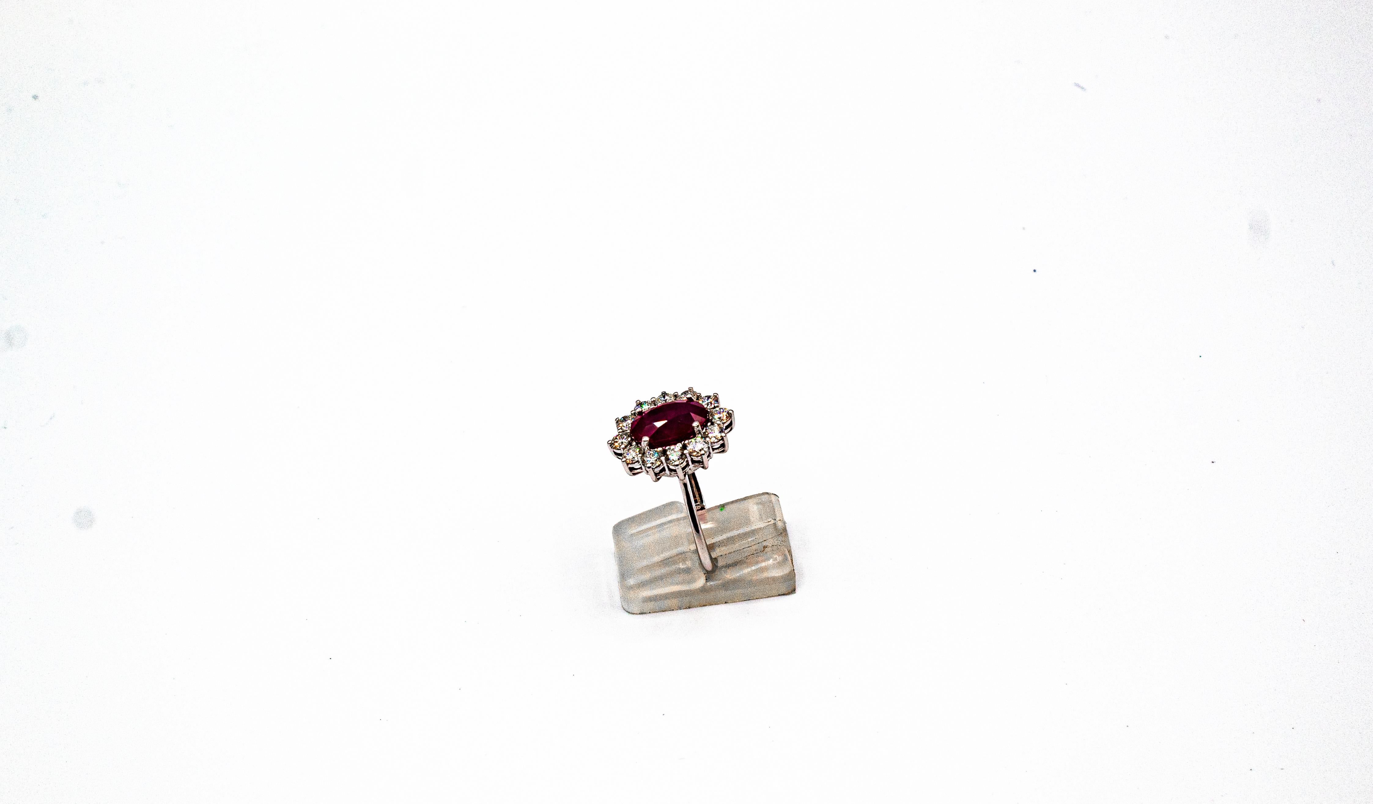Art Deco Style 3.91 Carat Ruby 1.16 Carat White Diamond White Gold Cocktail Ring For Sale 1