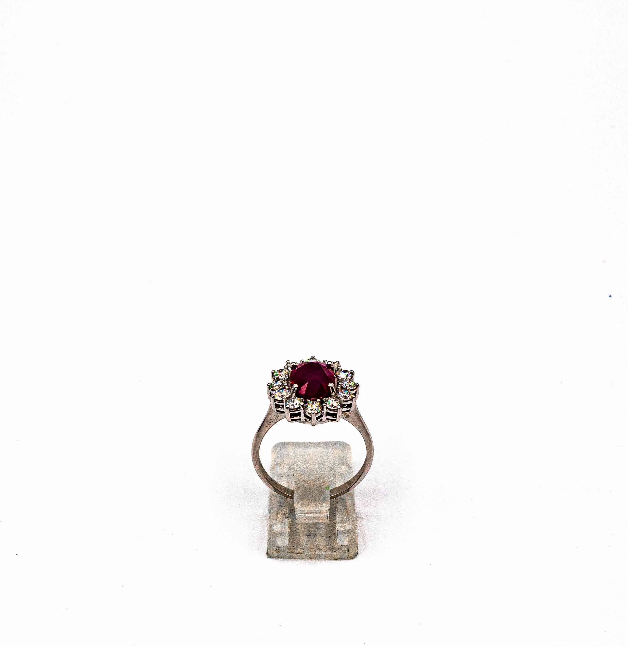 Art Deco Style 3.91 Carat Ruby 1.16 Carat White Diamond White Gold Cocktail Ring For Sale 2