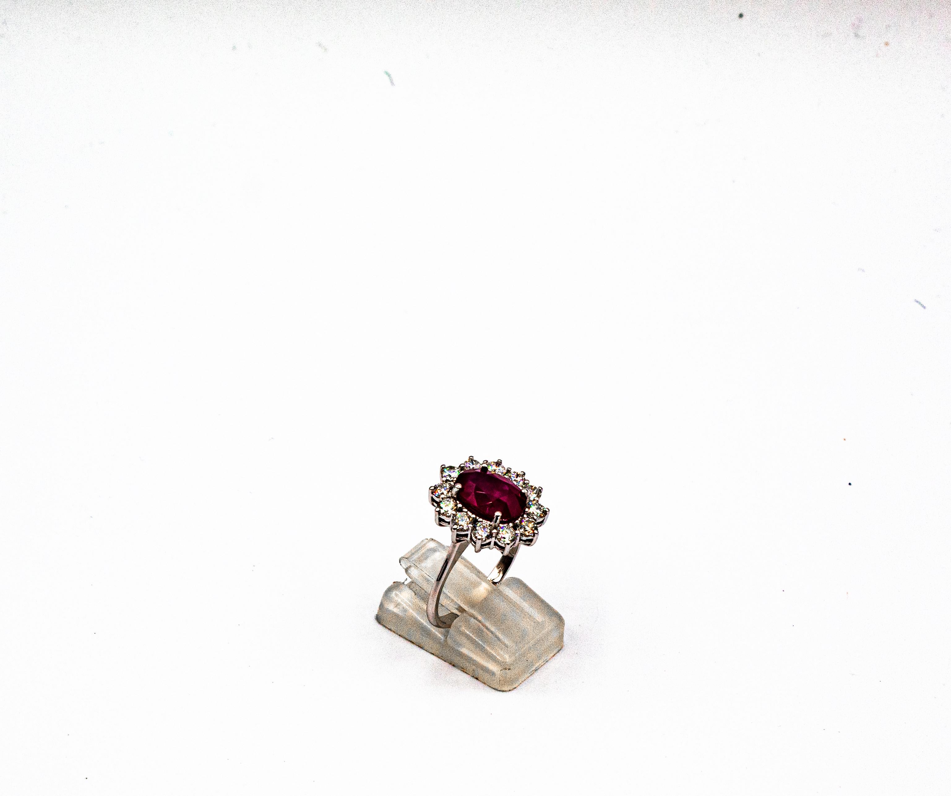 Art Deco Style 3.91 Carat Ruby 1.16 Carat White Diamond White Gold Cocktail Ring For Sale 3