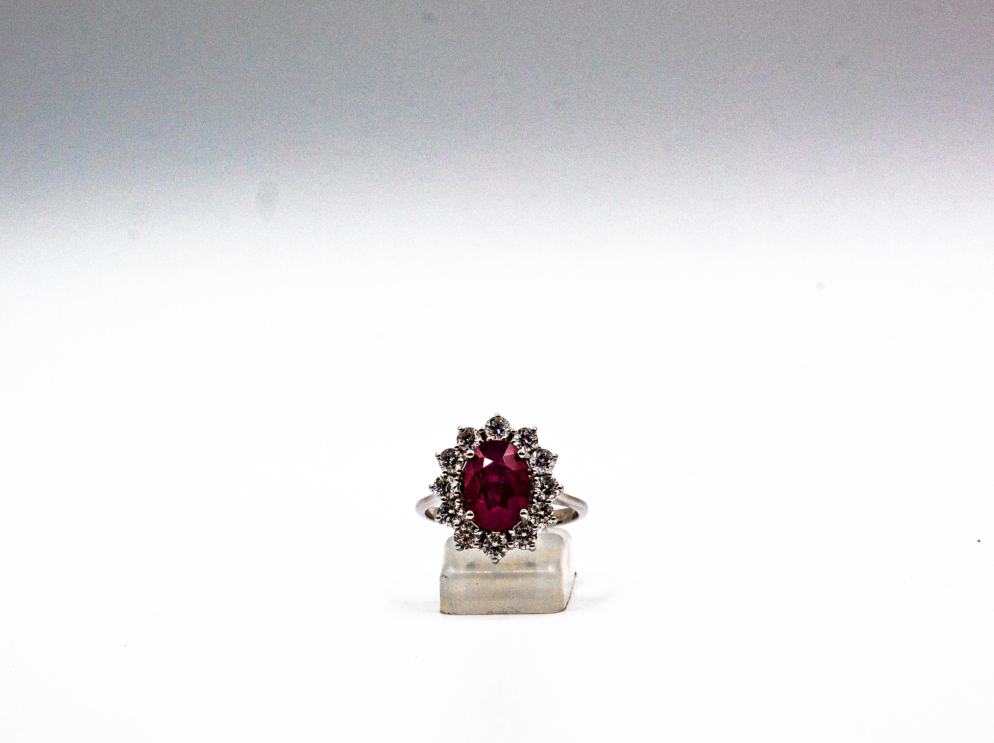 Art Deco Style 3.91 Carat Ruby 1.16 Carat White Diamond White Gold Cocktail Ring For Sale 4