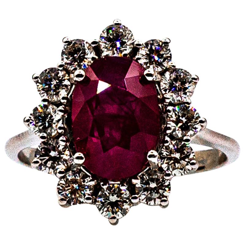 Art Deco Style 3.91 Carat Ruby 1.16 Carat White Diamond White Gold Cocktail Ring For Sale