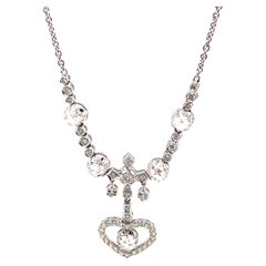 Art Deco Style 3.97ct Diamond Necklace with Rose Cut Diamonds 18k White Gold