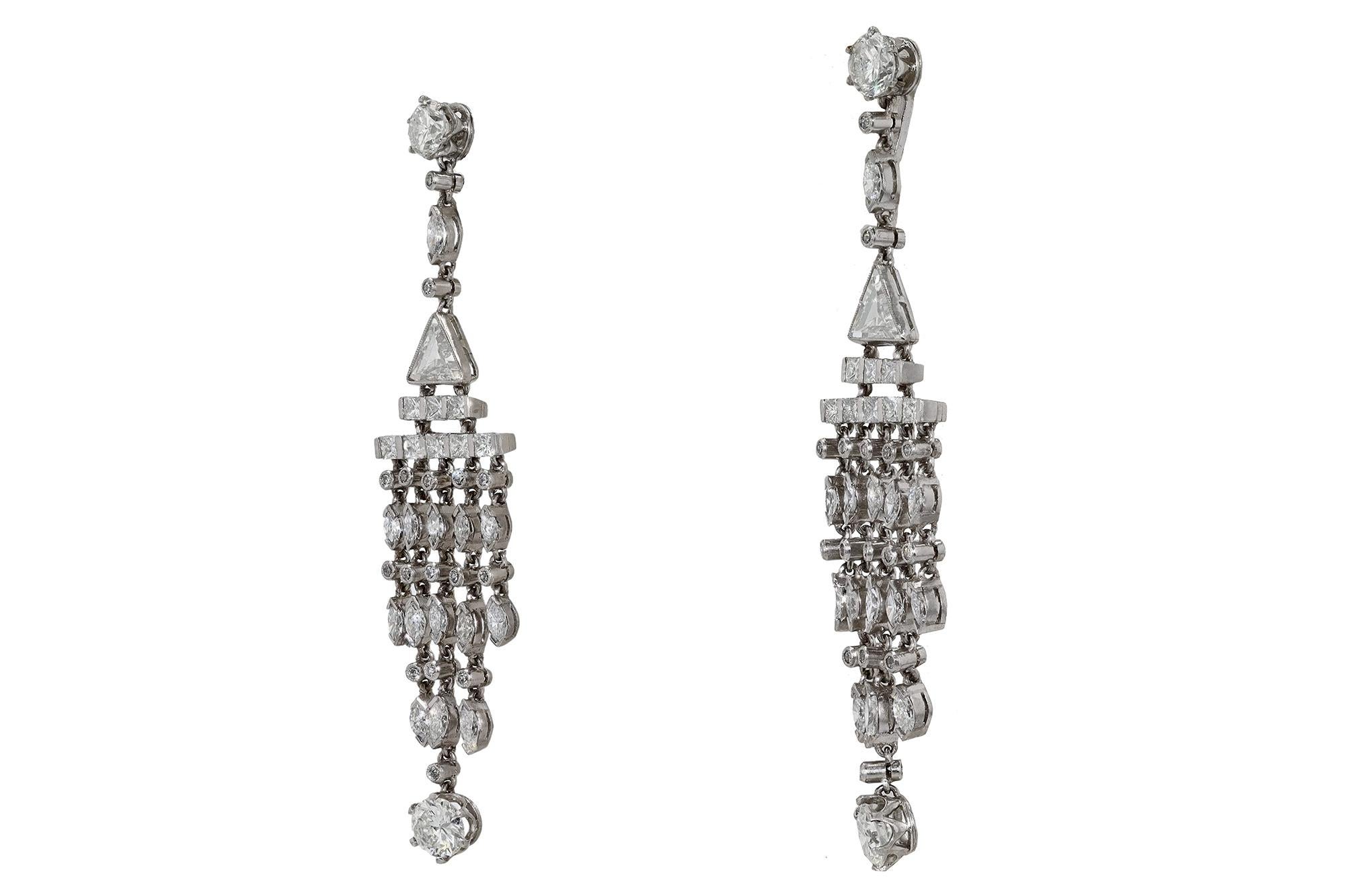 Marquise Cut Art Deco Style 4 Carat Diamond Chandelier Earrings